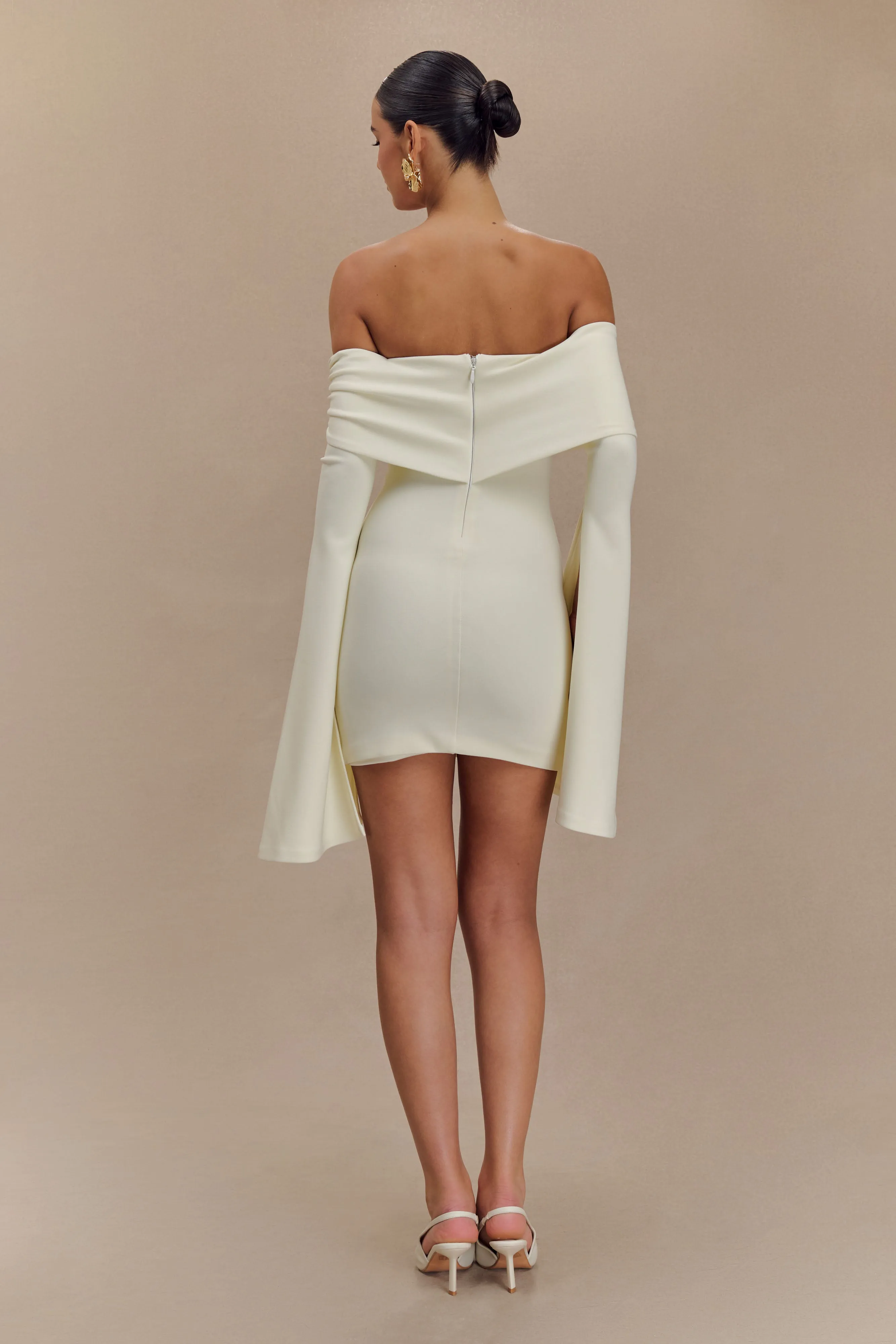 Dominique Off Shoulder Long Sleeve Mini Dress - Ivory sold by Meshki product image thumbnail 5