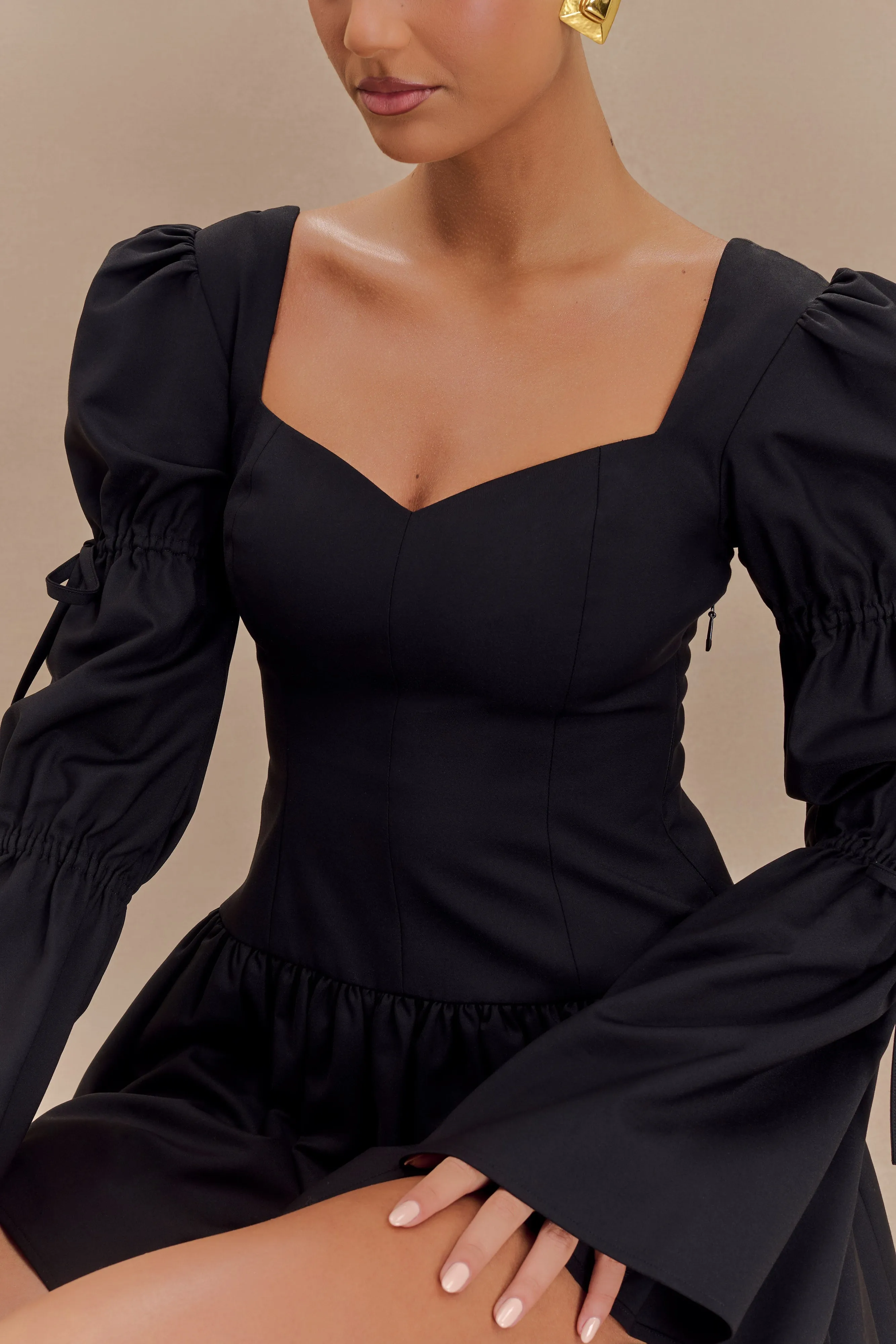 Raine Long Sleeve Cotton Mini Dress - Black sold by Meshki product image thumbnail 3