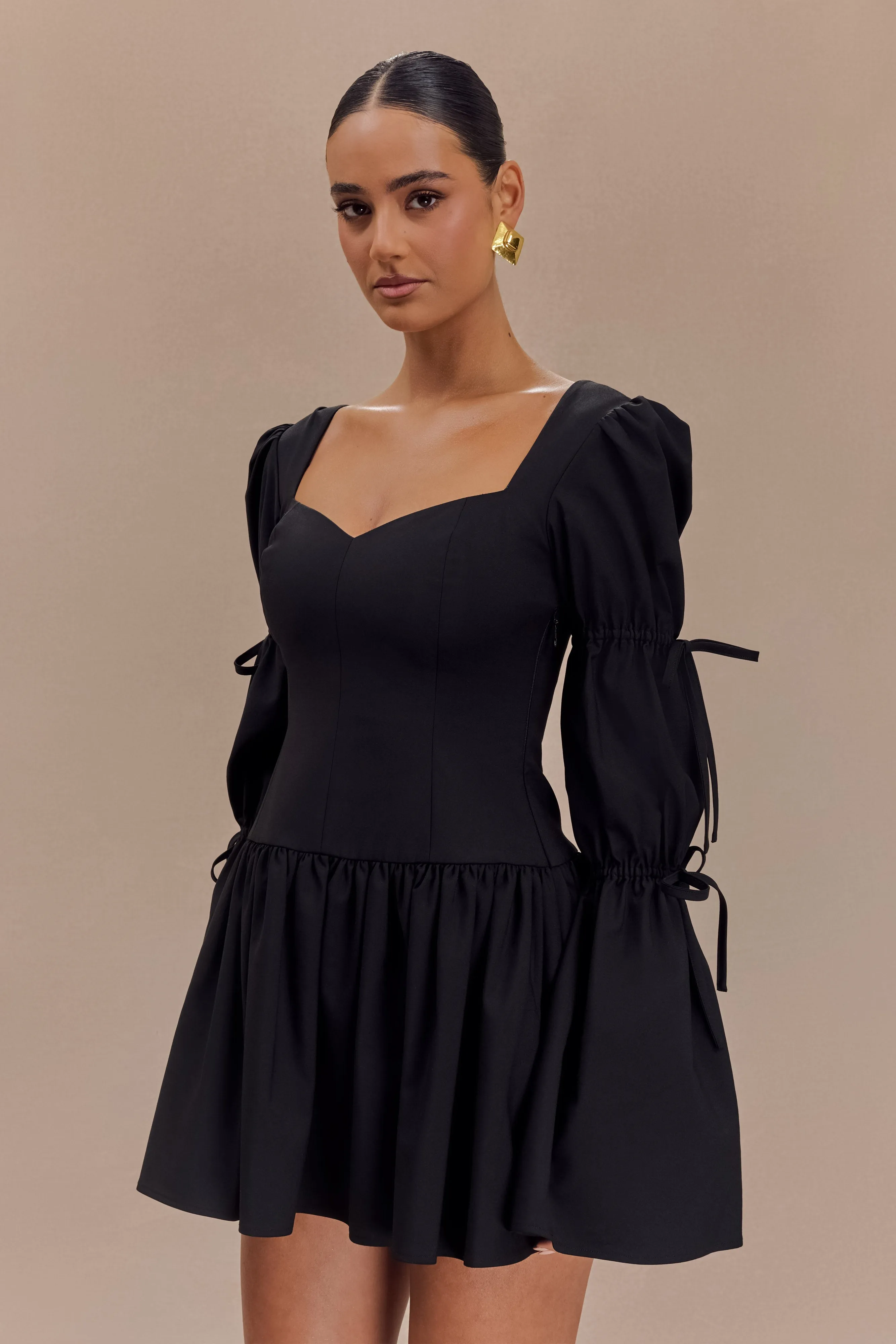 Raine Long Sleeve Cotton Mini Dress - Black sold by Meshki product image thumbnail 5