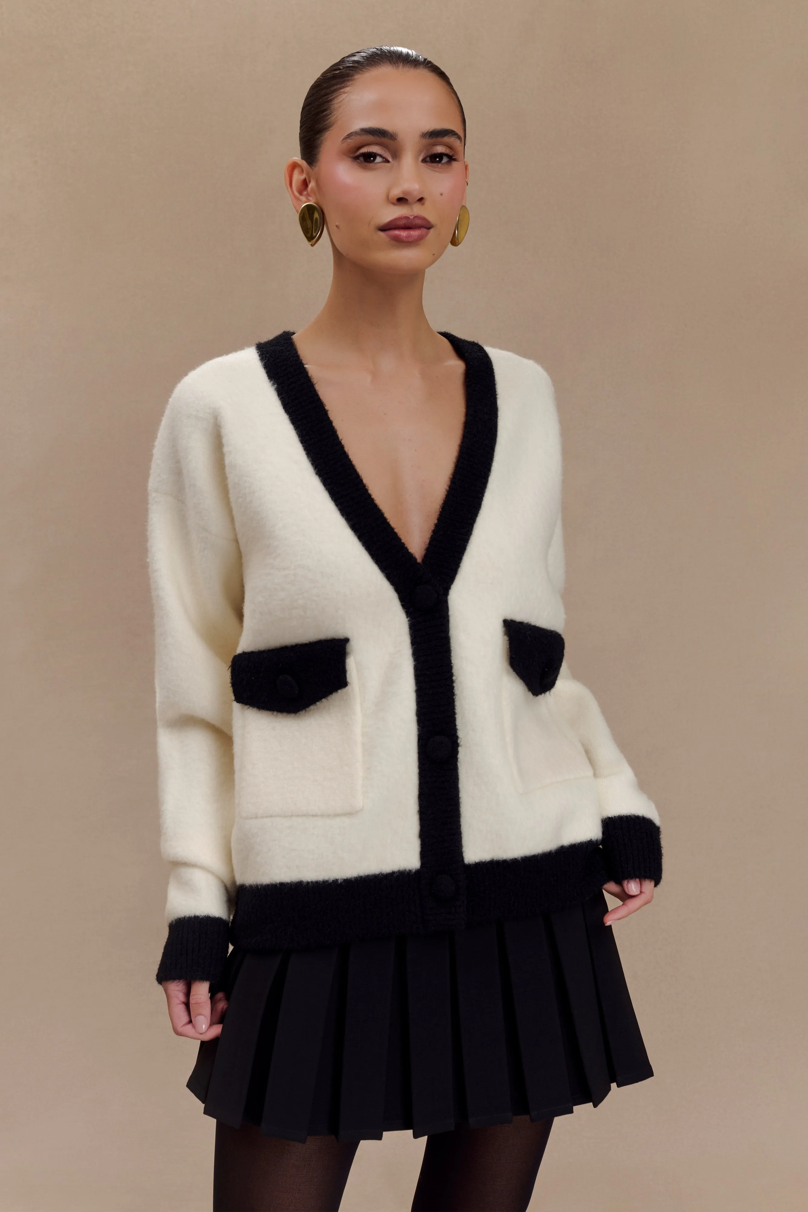 Evangeline Oversized Knit Cardigan - Black/White sold by Meshki