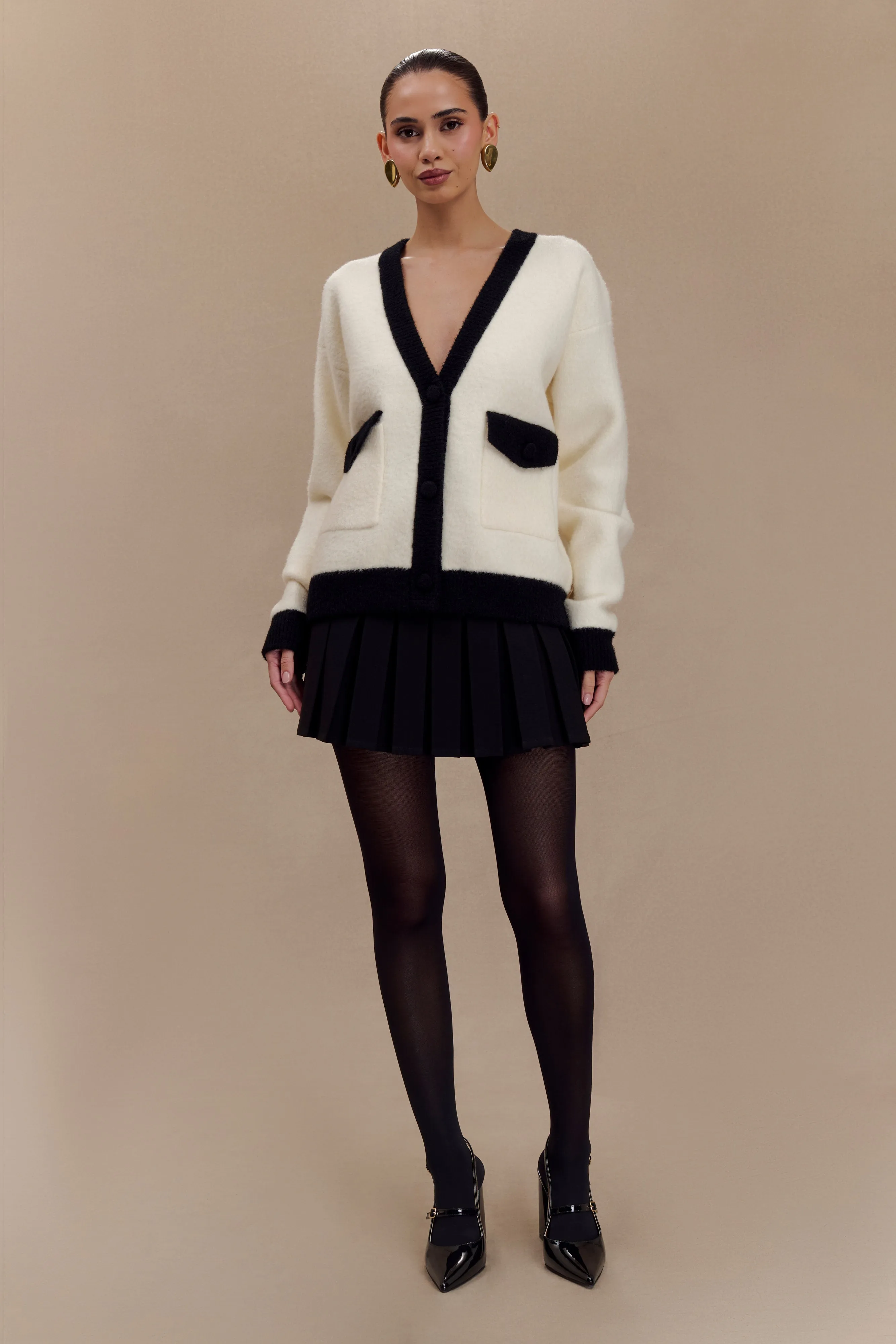 Evangeline Oversized Knit Cardigan - Black/White sold by Meshki product image thumbnail 5