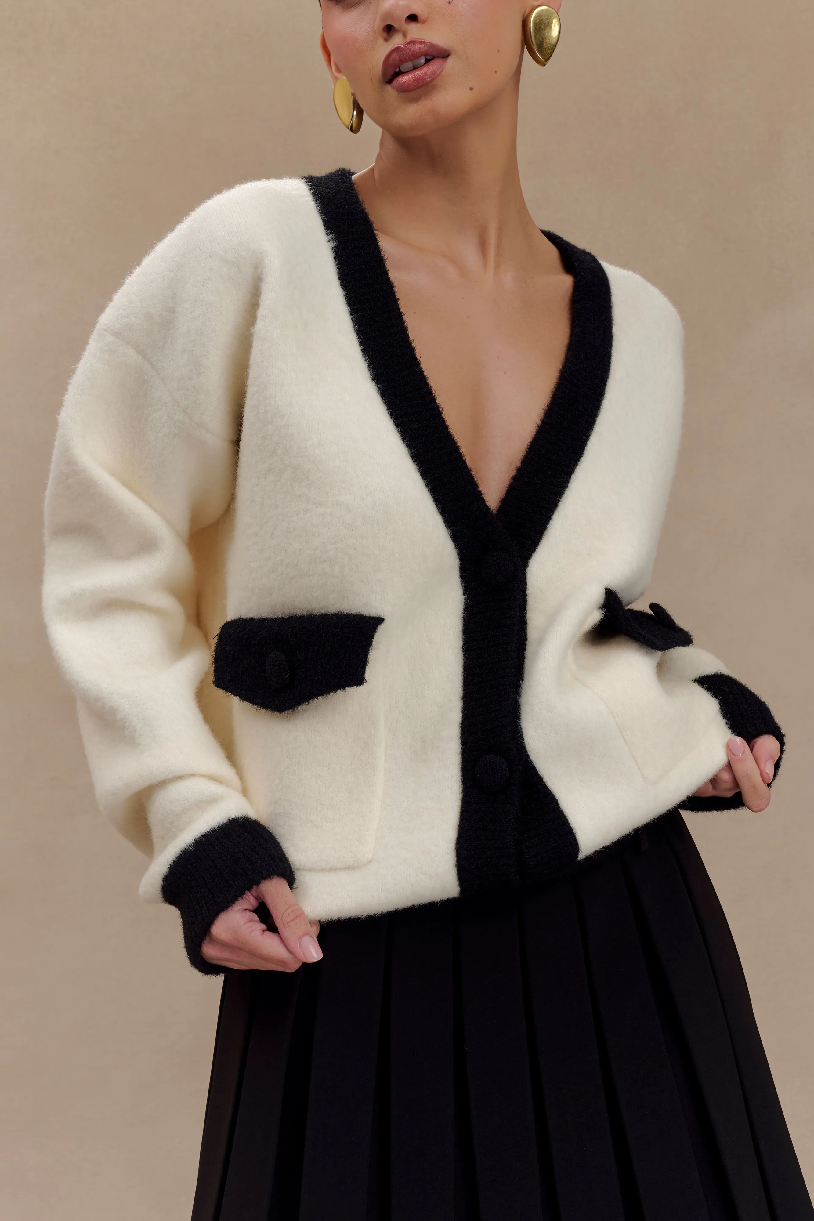 Evangeline Oversized Knit Cardigan - Black/White sold by Meshki product image thumbnail 3