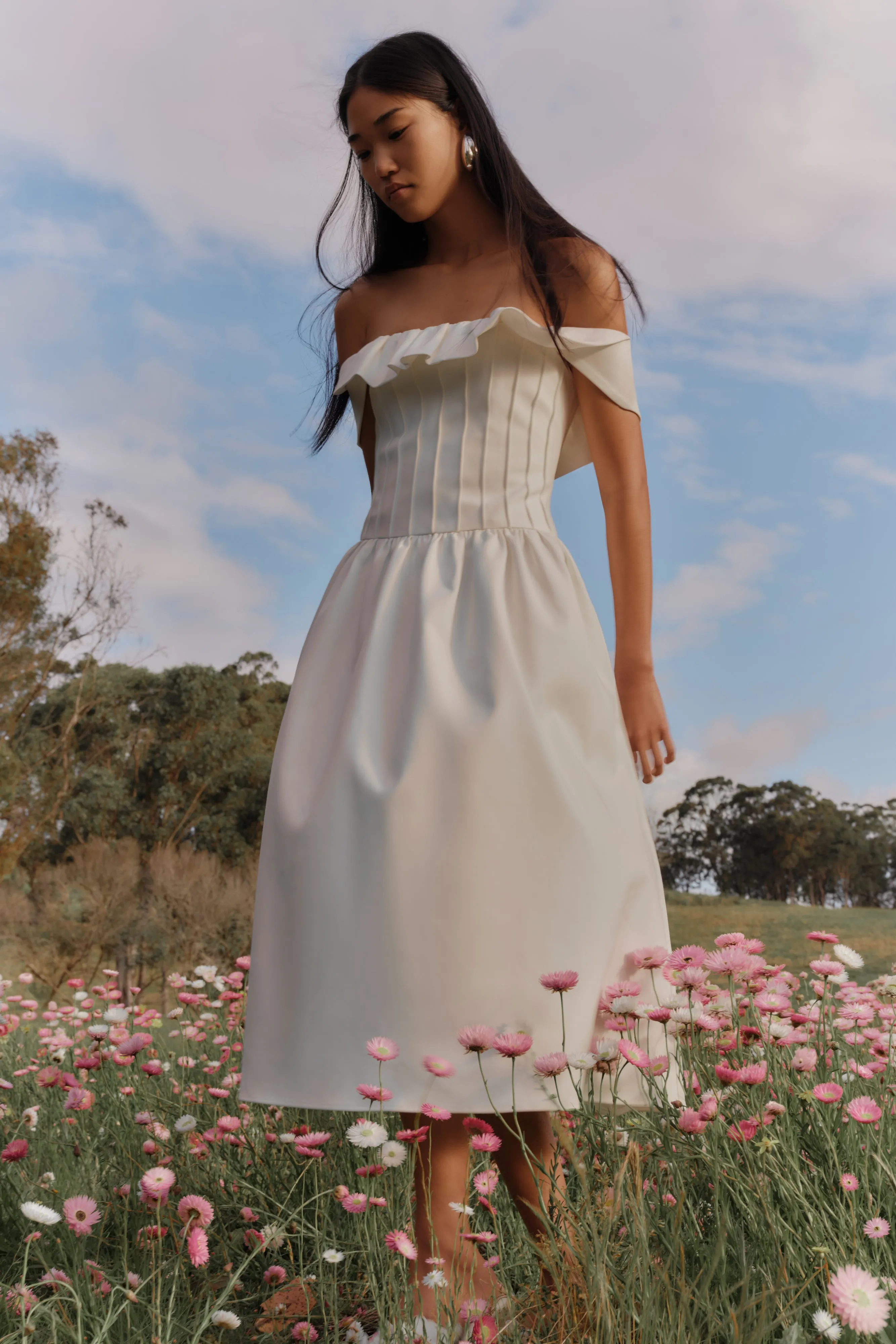 Orla Strapless Cotton Midi Dress - White sold by Meshki