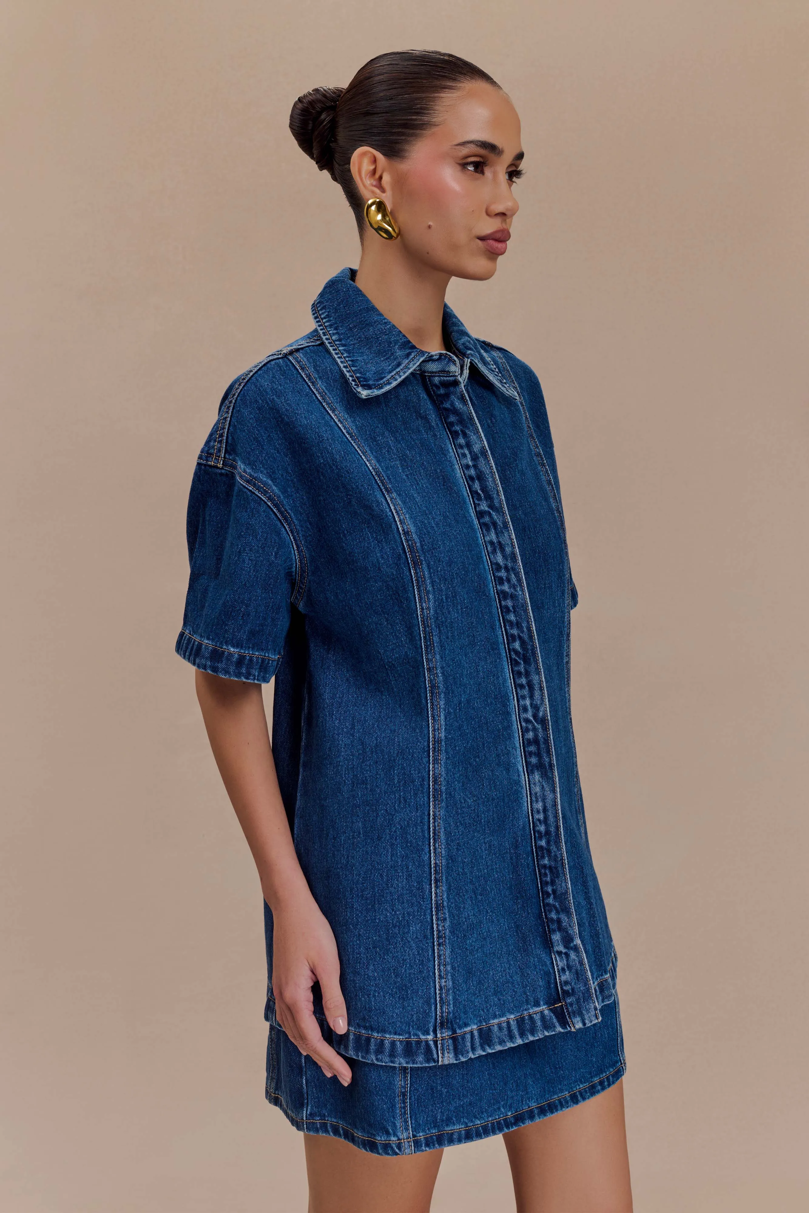 Maya Oversized Denim Shirt - Dark Blue sold by Meshki product image thumbnail 2