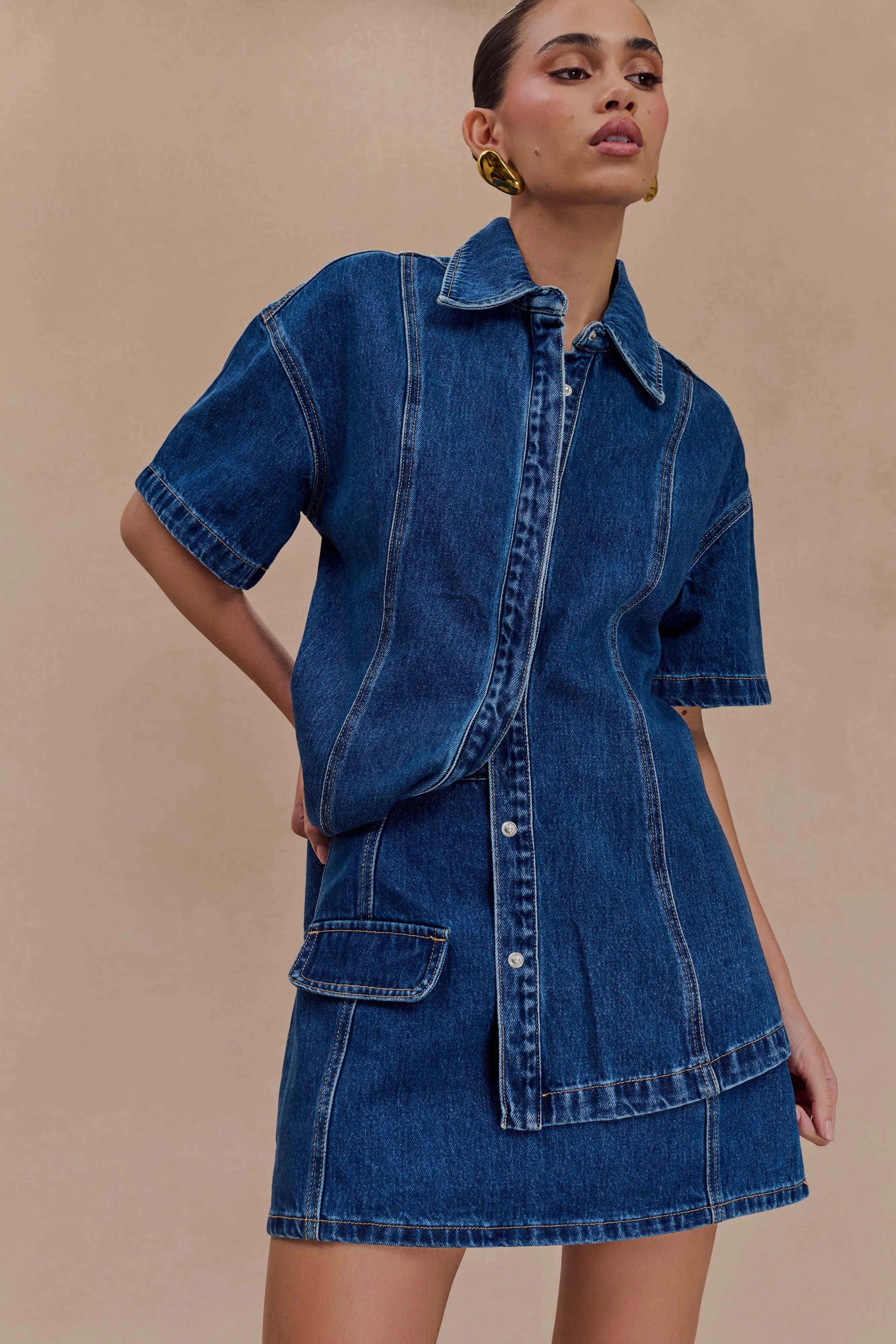 Maya Oversized Denim Shirt - Dark Blue sold by Meshki product image thumbnail 3