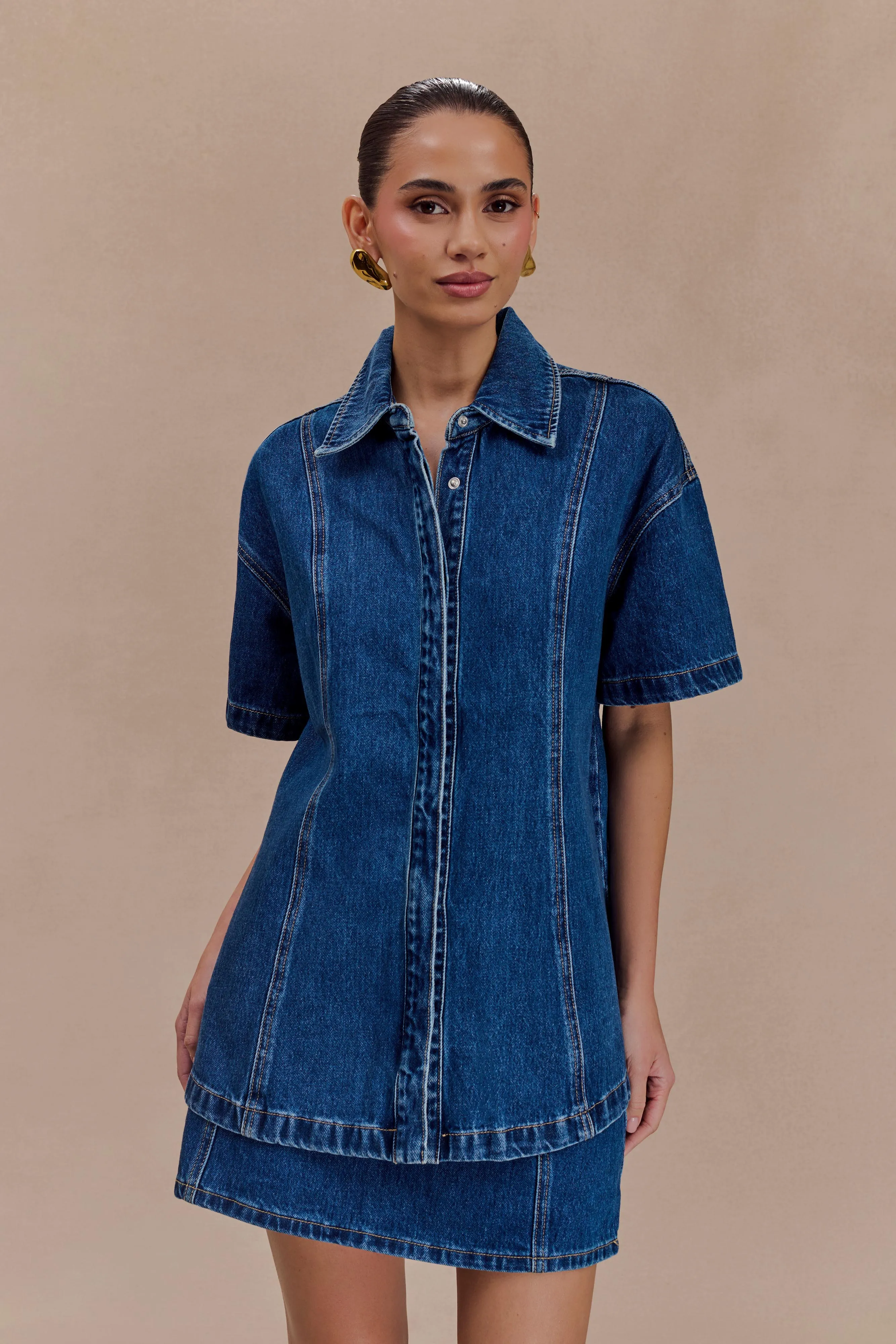 Maya Oversized Denim Shirt - Dark Blue sold by Meshki