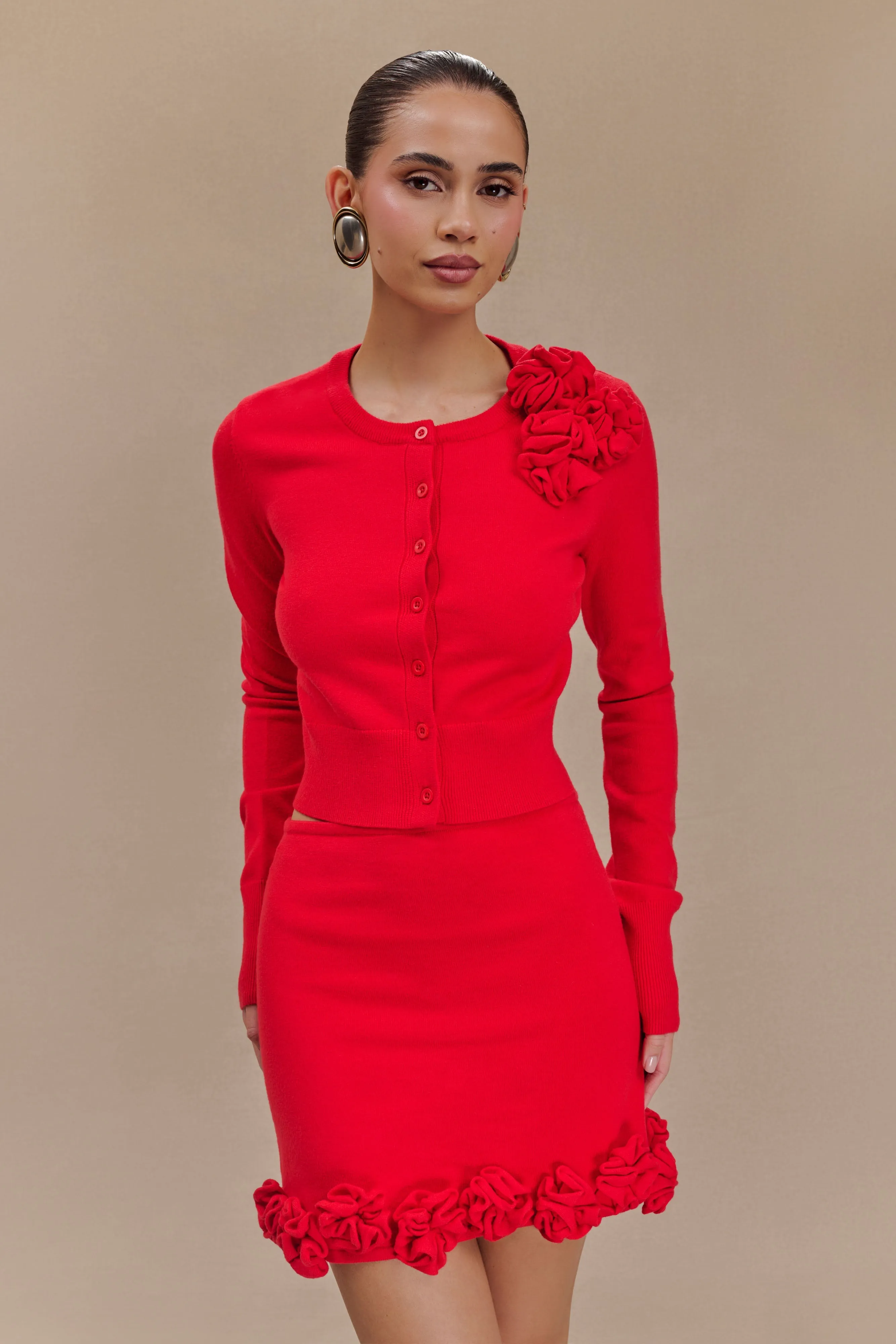 Gianna Knit Cardigan With Flowers - Red sold by Meshki