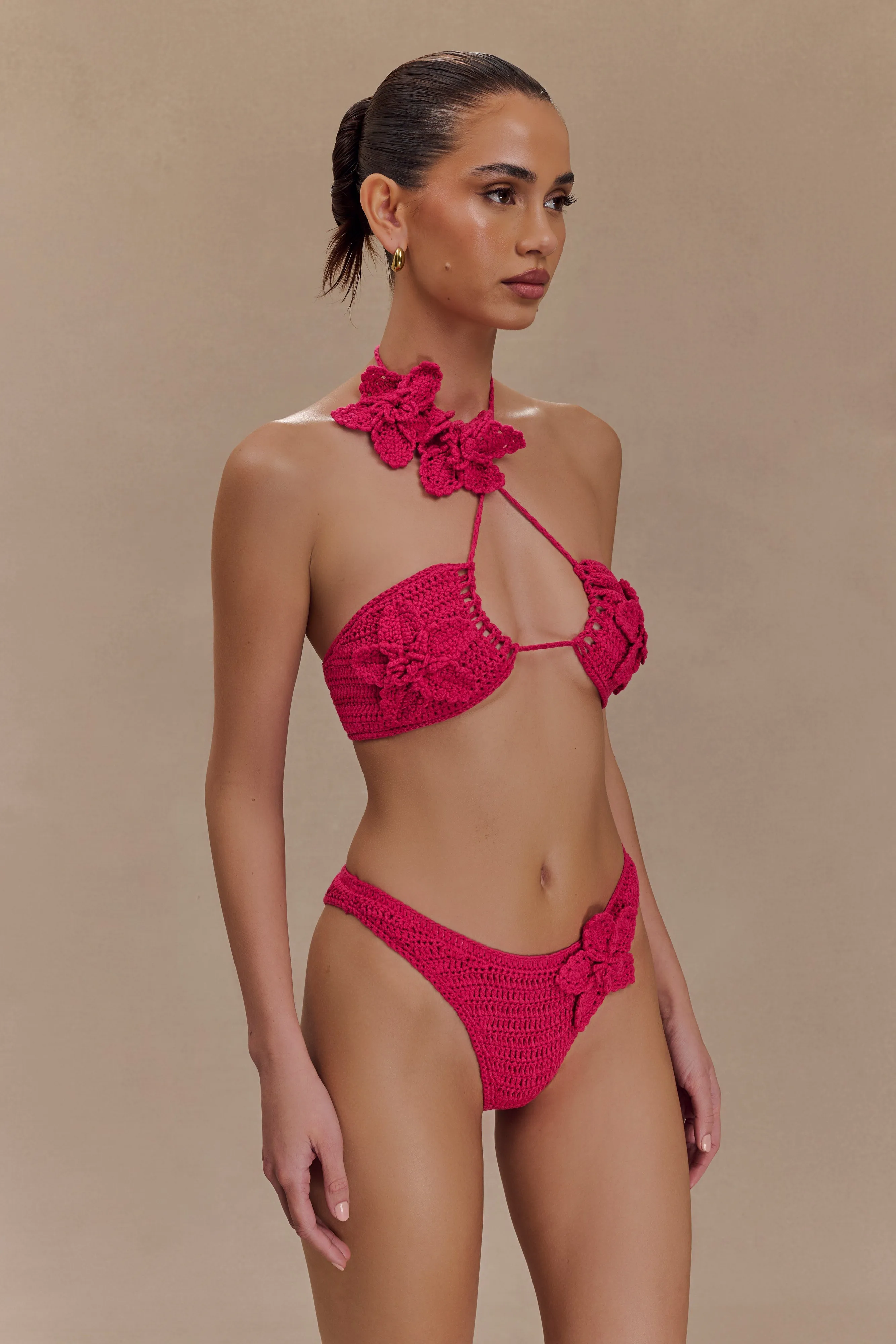 Skye Floral Crochet Tie Up Bikini Bottom - Pink Cherry sold by Meshki product image thumbnail 5