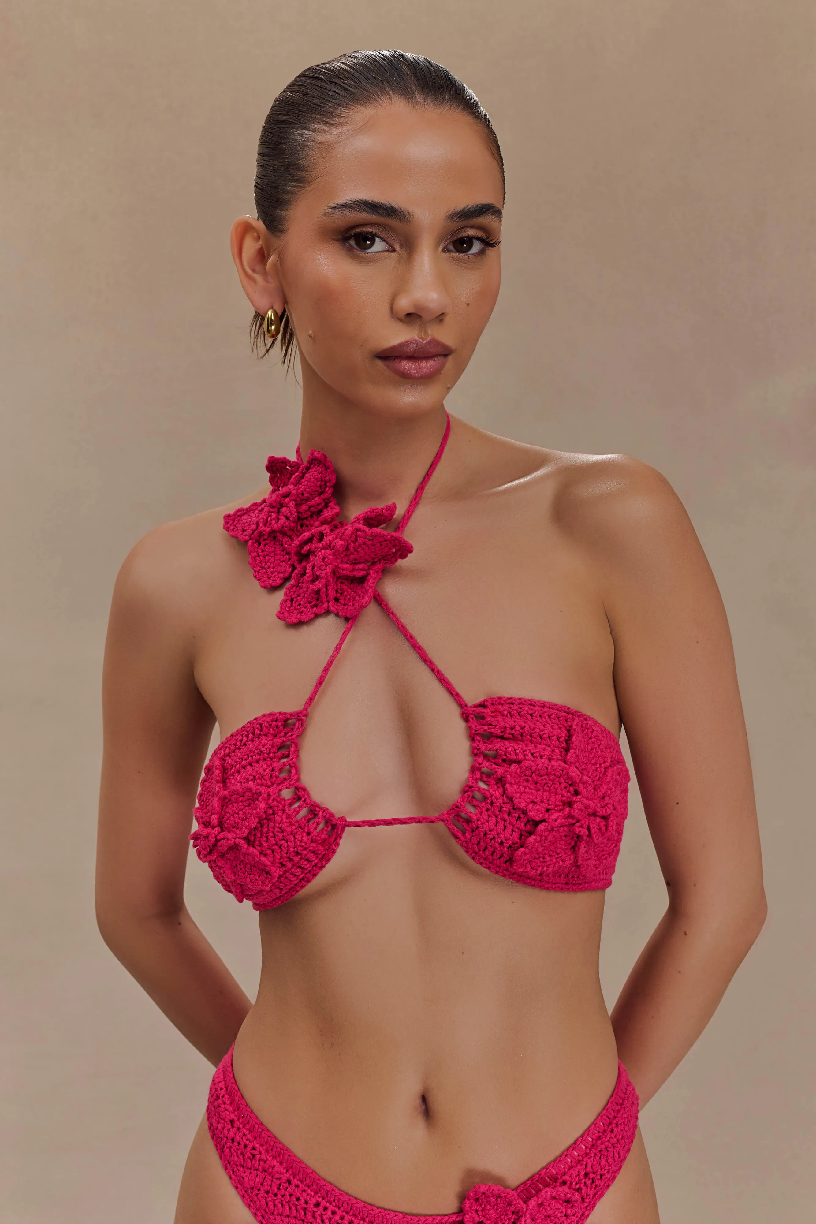 River Floral Crochet Bikini Top - Pink Cherry sold by Meshki product image thumbnail 3