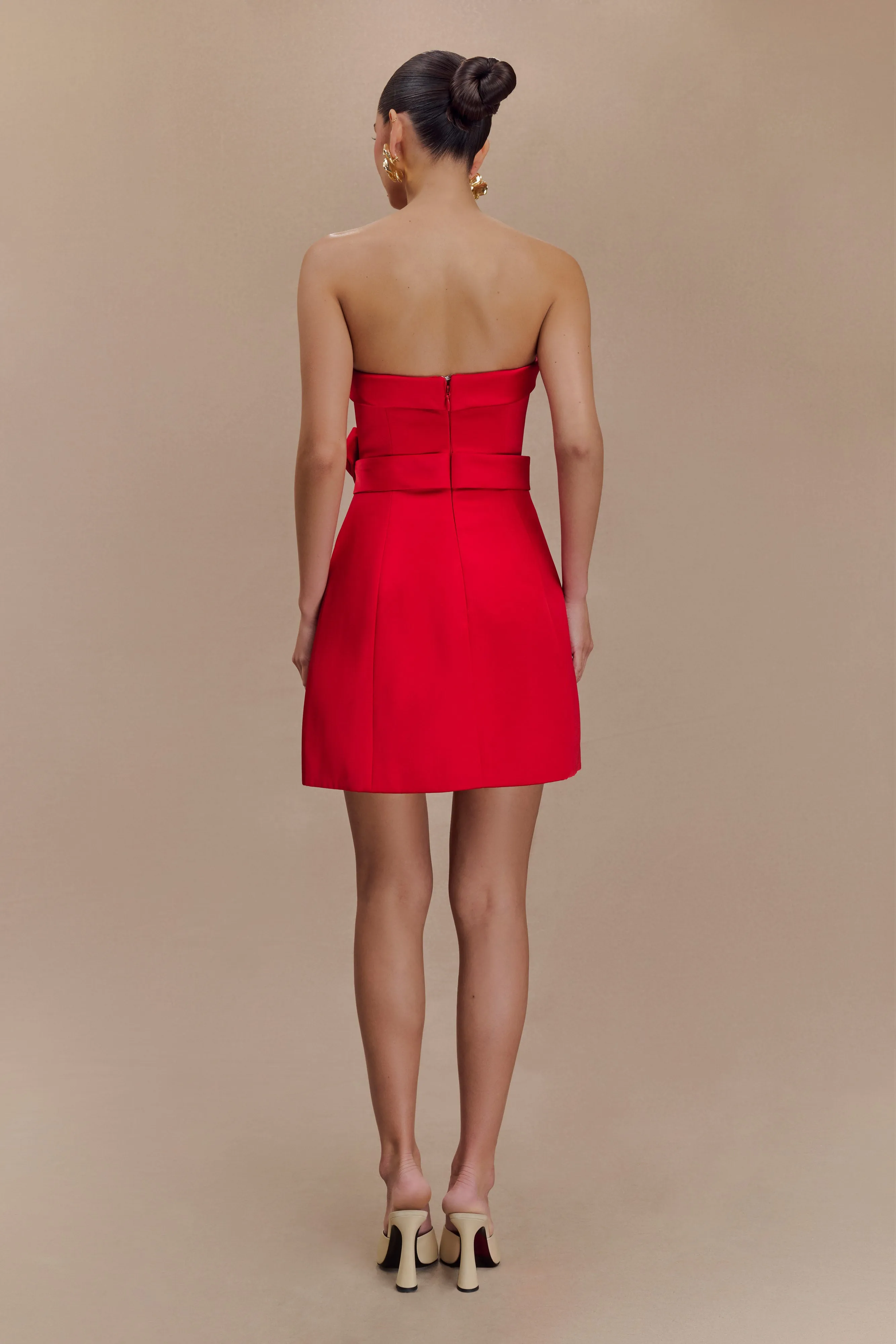 Tatiana Satin Strapless Bow Mini Dress - Red sold by Meshki product image thumbnail 5