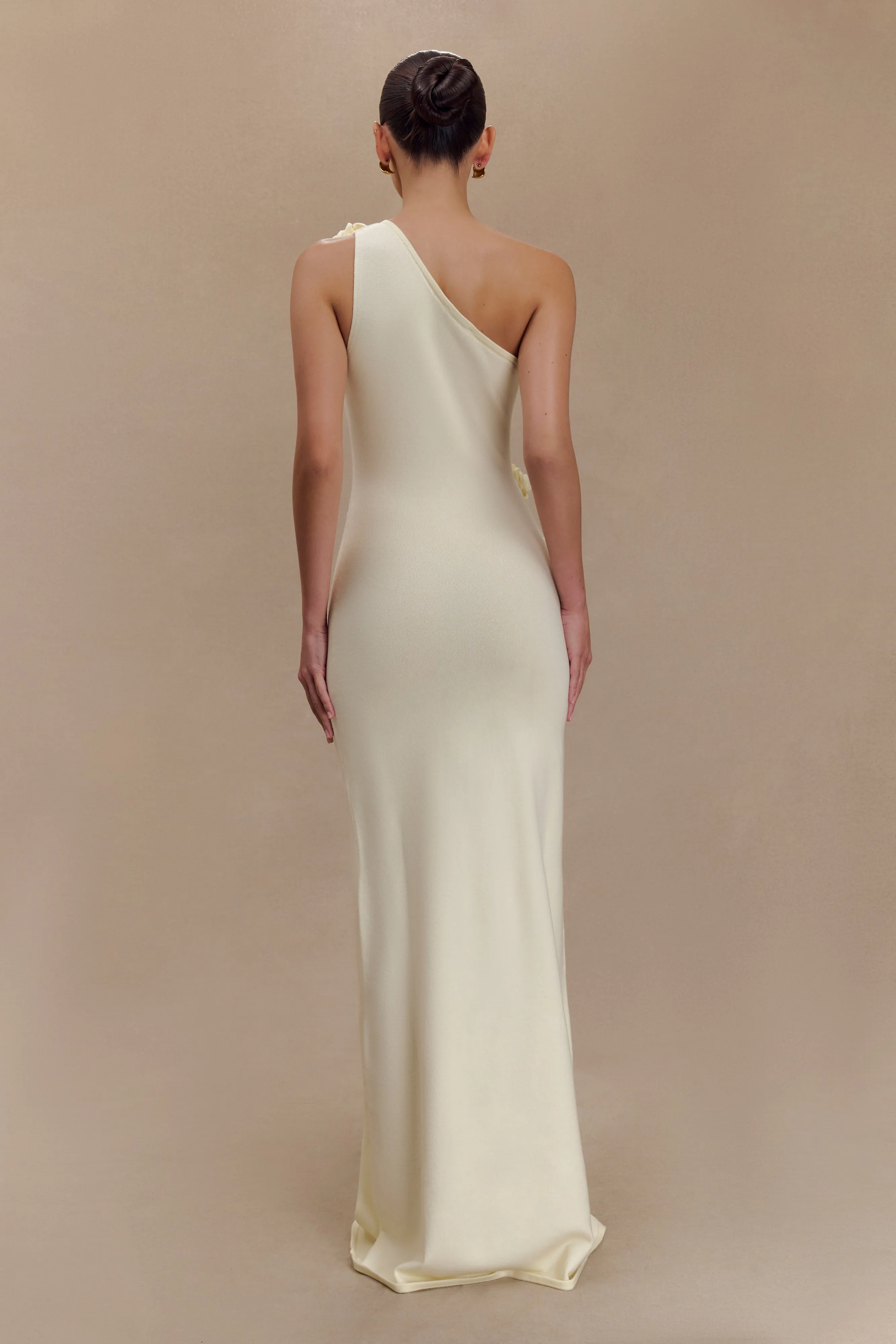 Paloma One Shoulder Knit Maxi Dress With Flowers - Ivory sold by Meshki product image thumbnail 2