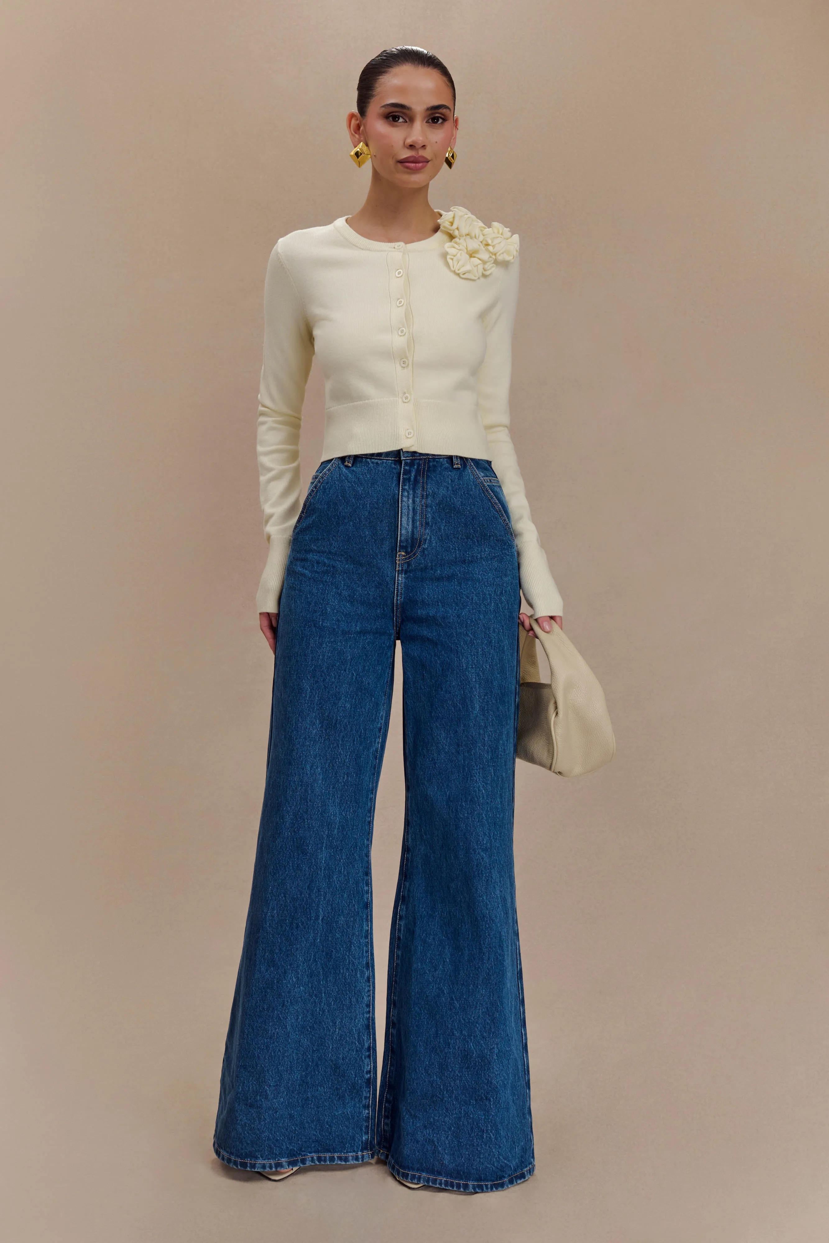 Gianna Knit Cardigan With Flowers - Cream sold by Meshki product image thumbnail 4