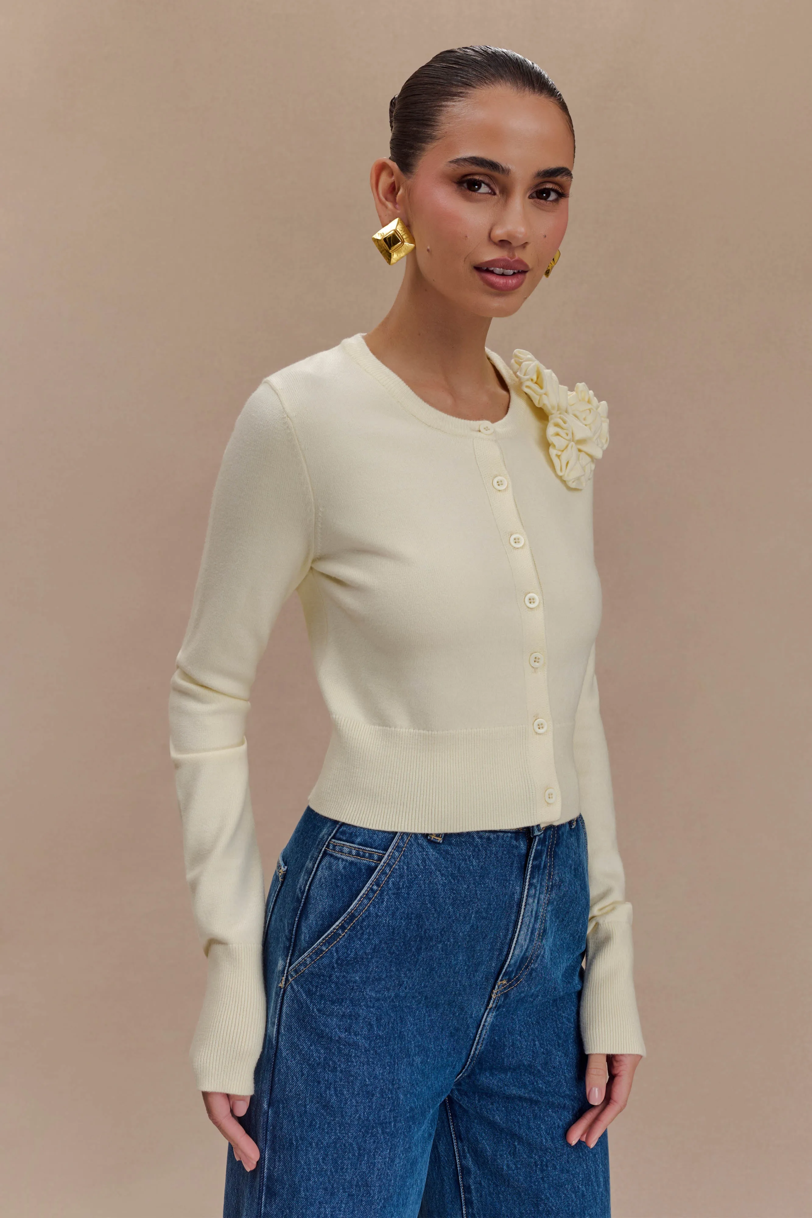 Gianna Knit Cardigan With Flowers - Cream sold by Meshki product image thumbnail 2