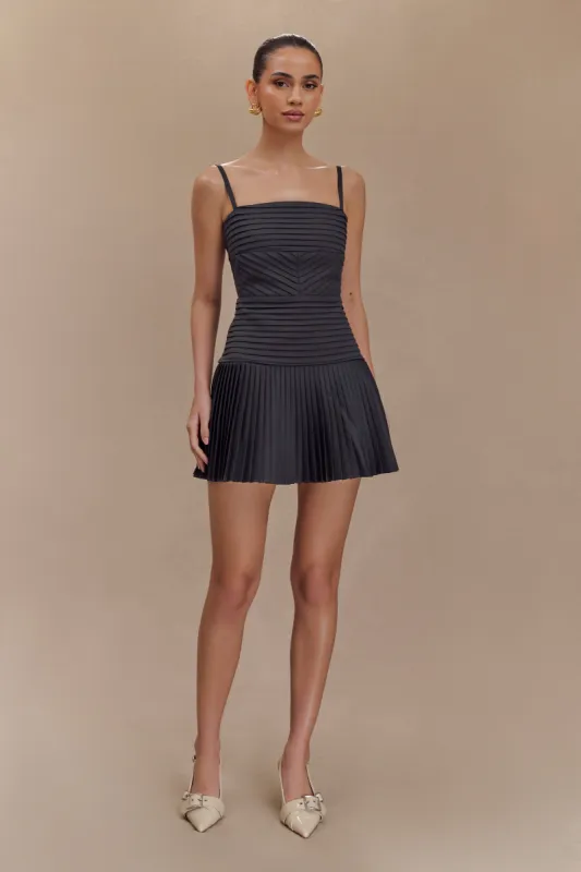 Rylee Multi Pleat Mini Dress - Charcoal sold by Meshki