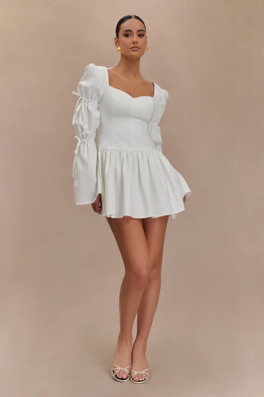 Raine Long Sleeve Cotton Mini Dress - White sold by Meshki