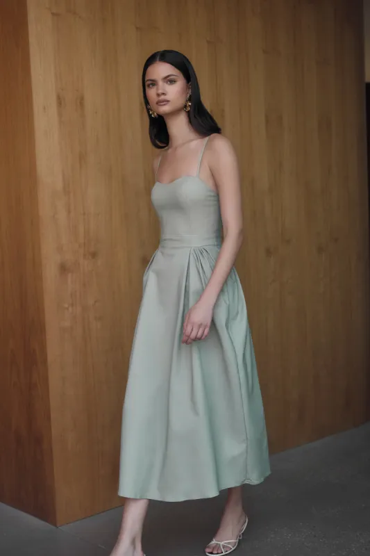 Rebecca Cotton Midi Dress - Basil sold by Meshki