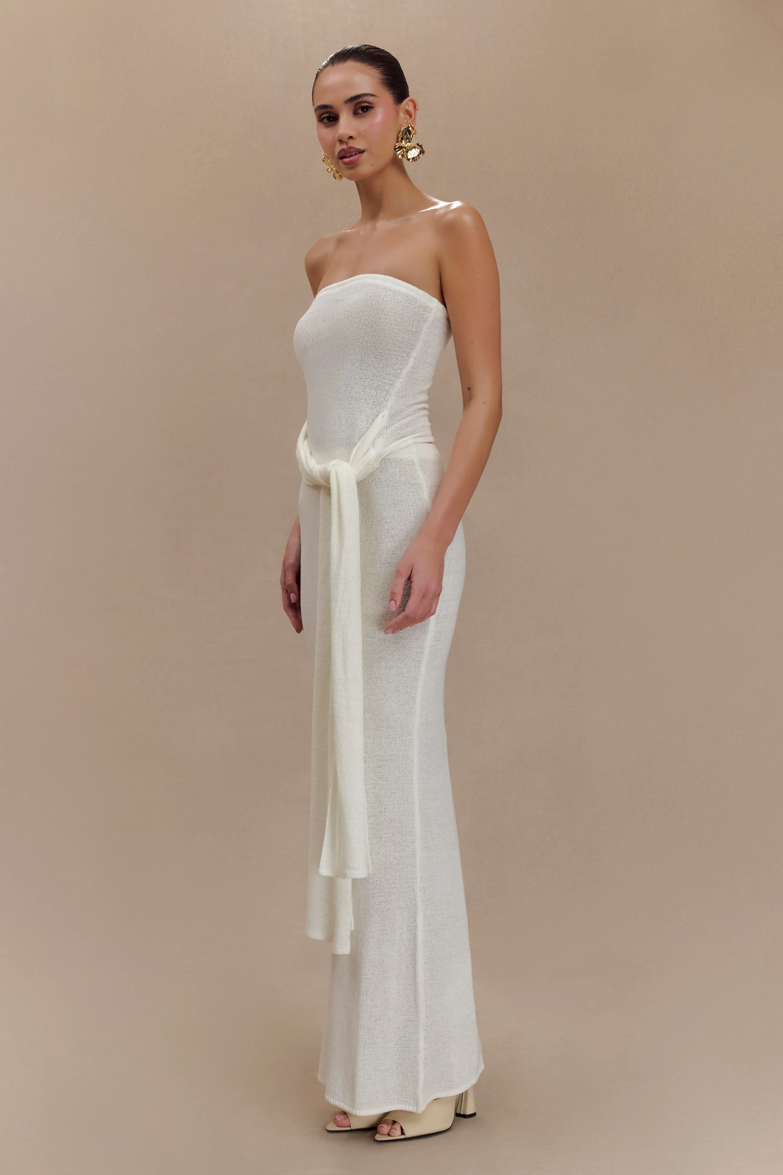 Phoebe Strapless Tie Knit Top - Ivory sold by Meshki product image thumbnail 4