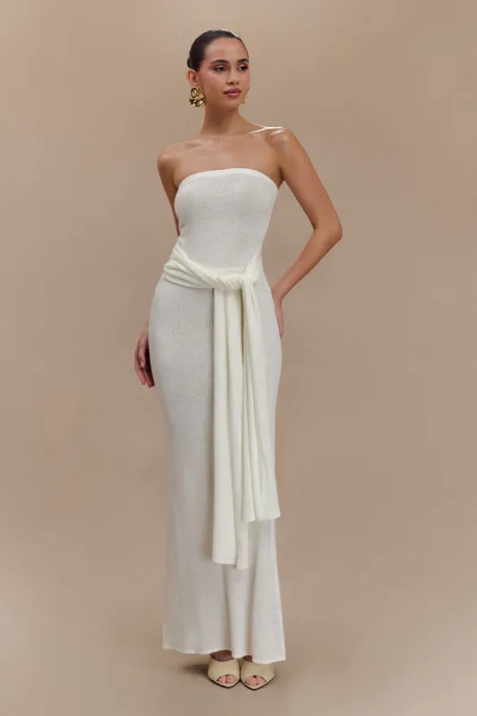 Phoebe Strapless Tie Knit Top - Ivory sold by Meshki