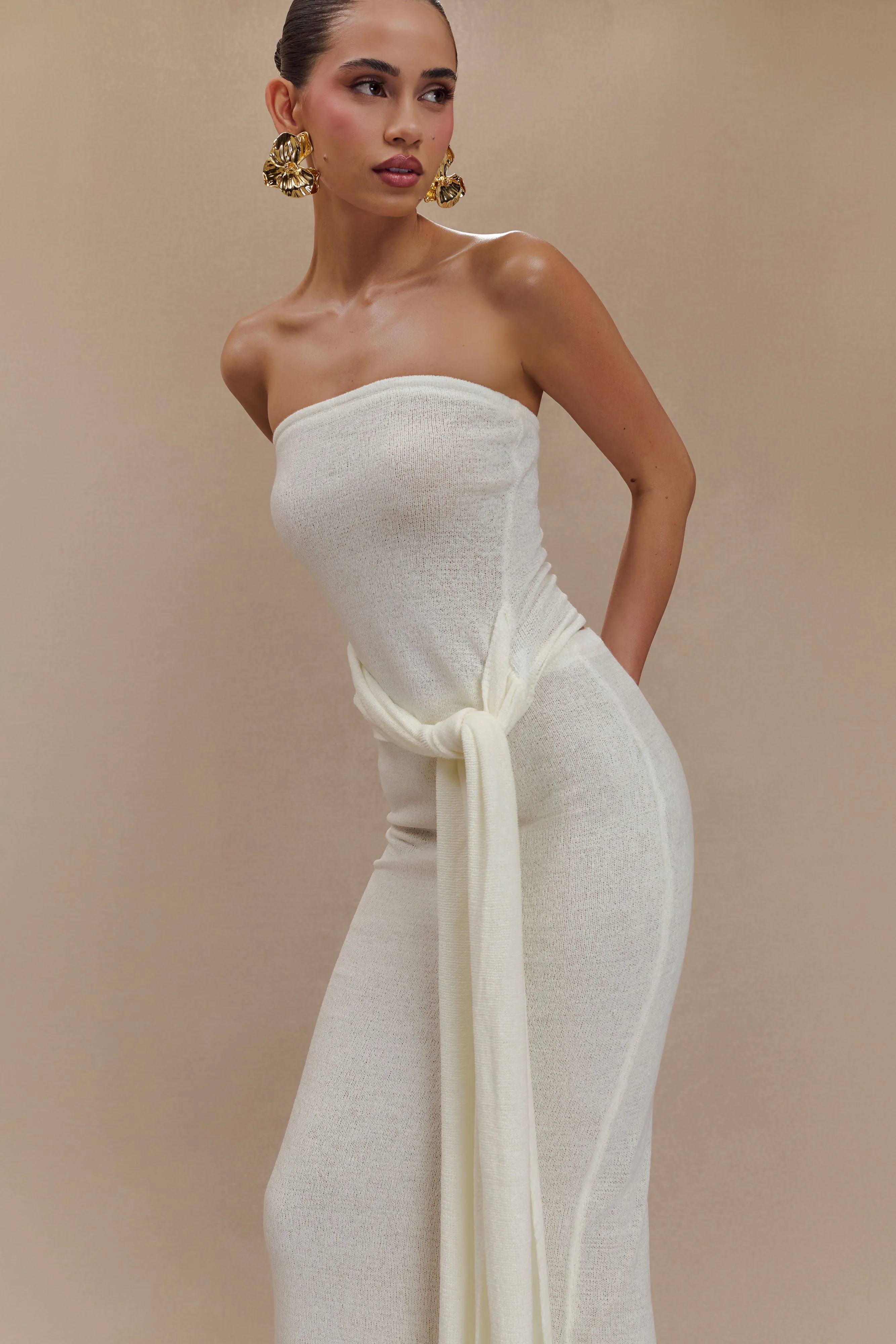 Phoebe Strapless Tie Knit Top - Ivory sold by Meshki product image thumbnail 2