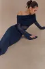 Kaitlin One Shoulder Slinky And Mesh Maxi Dress - Midnight Blue sold by Meshki