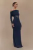 Kaitlin One Shoulder Slinky And Mesh Maxi Dress - Midnight Blue sold by Meshki