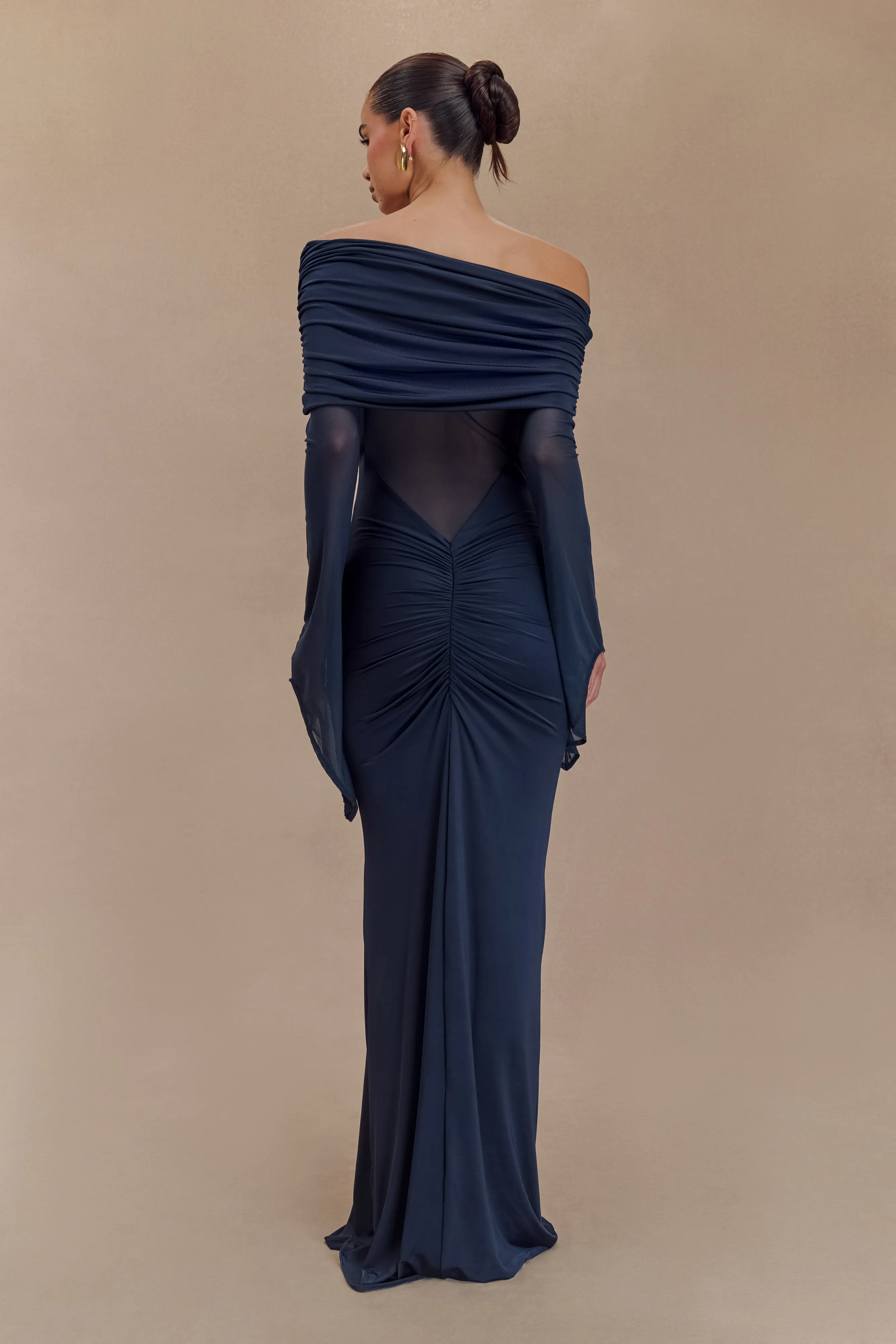 Kaitlin One Shoulder Slinky And Mesh Maxi Dress - Midnight Blue sold by Meshki product image thumbnail 2
