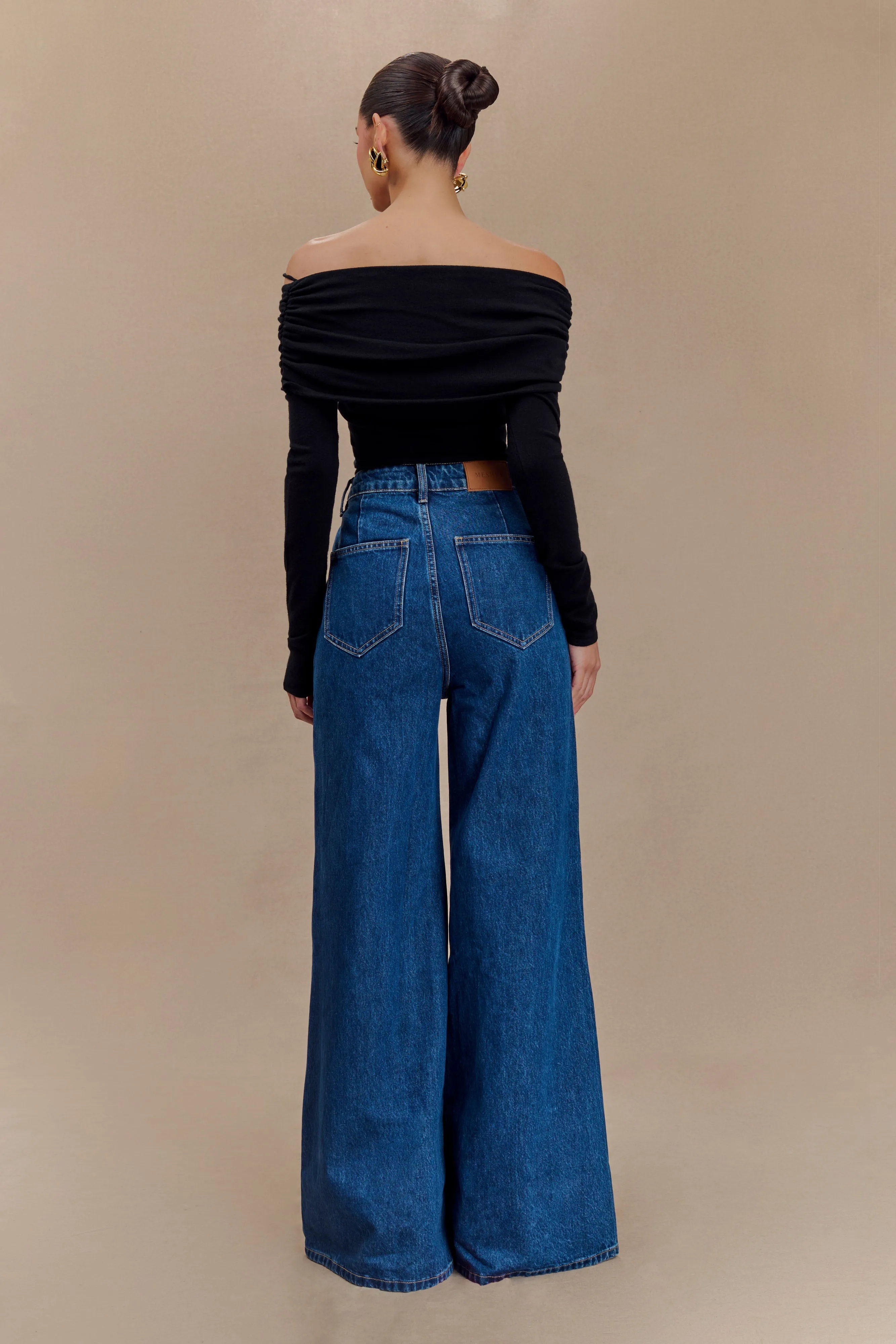 Jen Wide Leg Flare Denim Jeans - Dark Blue sold by Meshki product image thumbnail 2