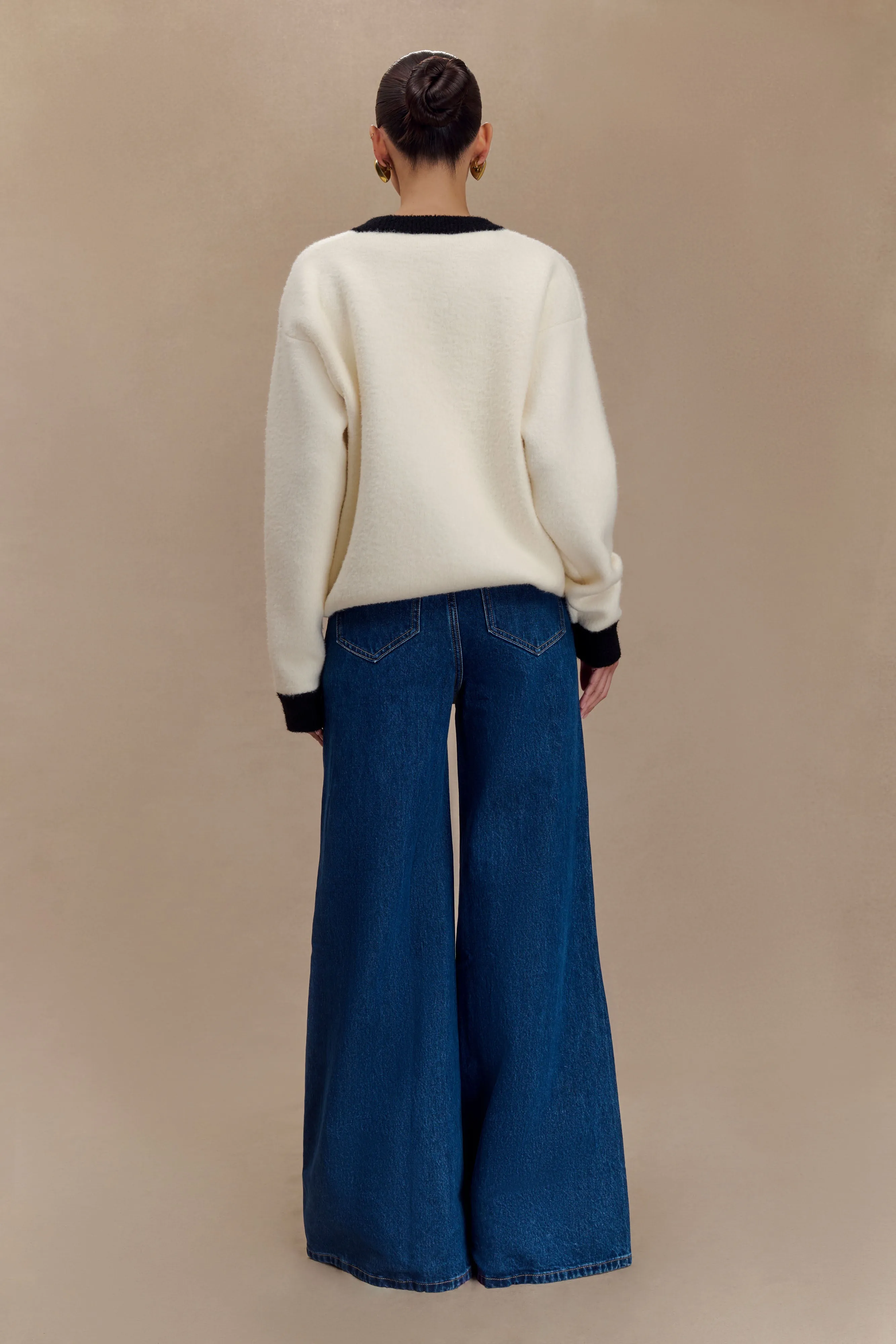 Jen Wide Leg Flare Denim Jeans - Dark Blue sold by Meshki product image thumbnail 4