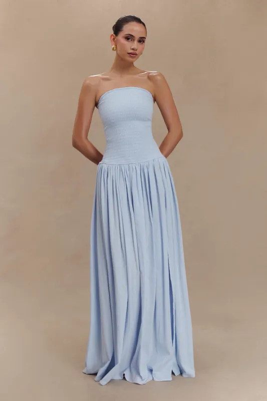 Maureen Cotton Shirring Maxi Dress - Powder Blue sold by Meshki