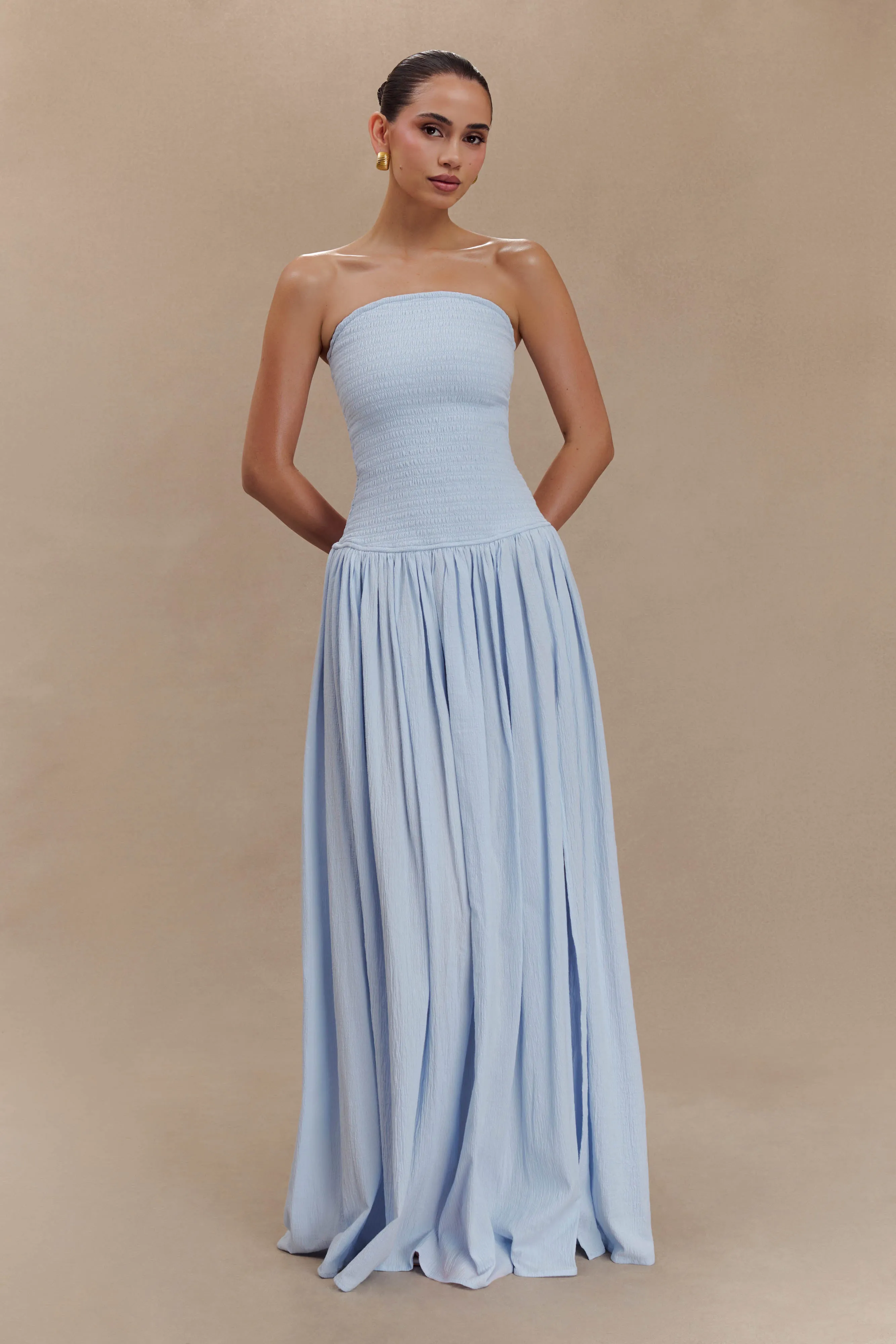 Maureen Cotton Shirring Maxi Dress - Powder Blue sold by Meshki