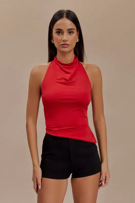Federica Slinky Halter Neck Top - Red sold by Meshki