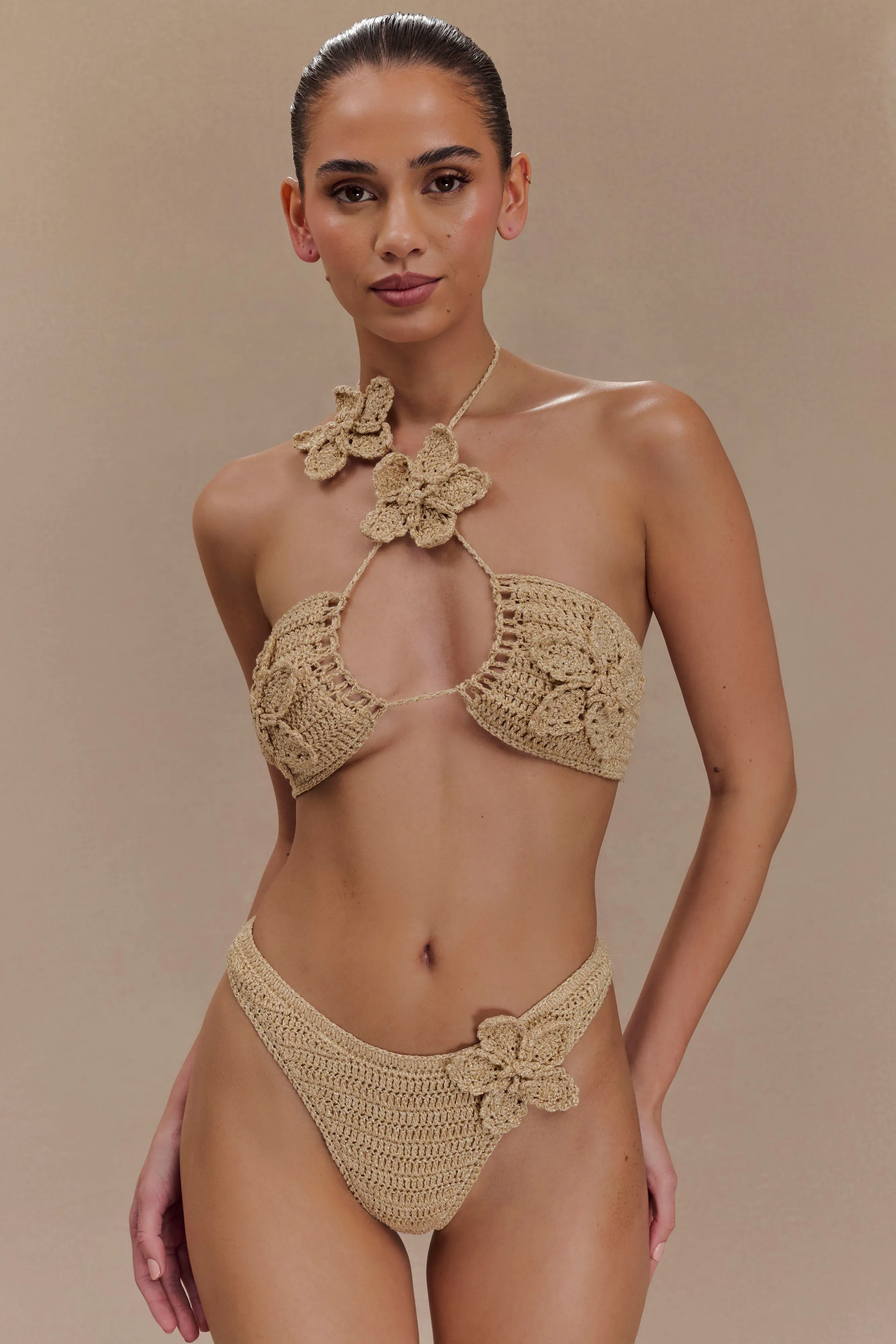 River Floral Crochet Bikini Top - Gold sold by Meshki product image thumbnail 5