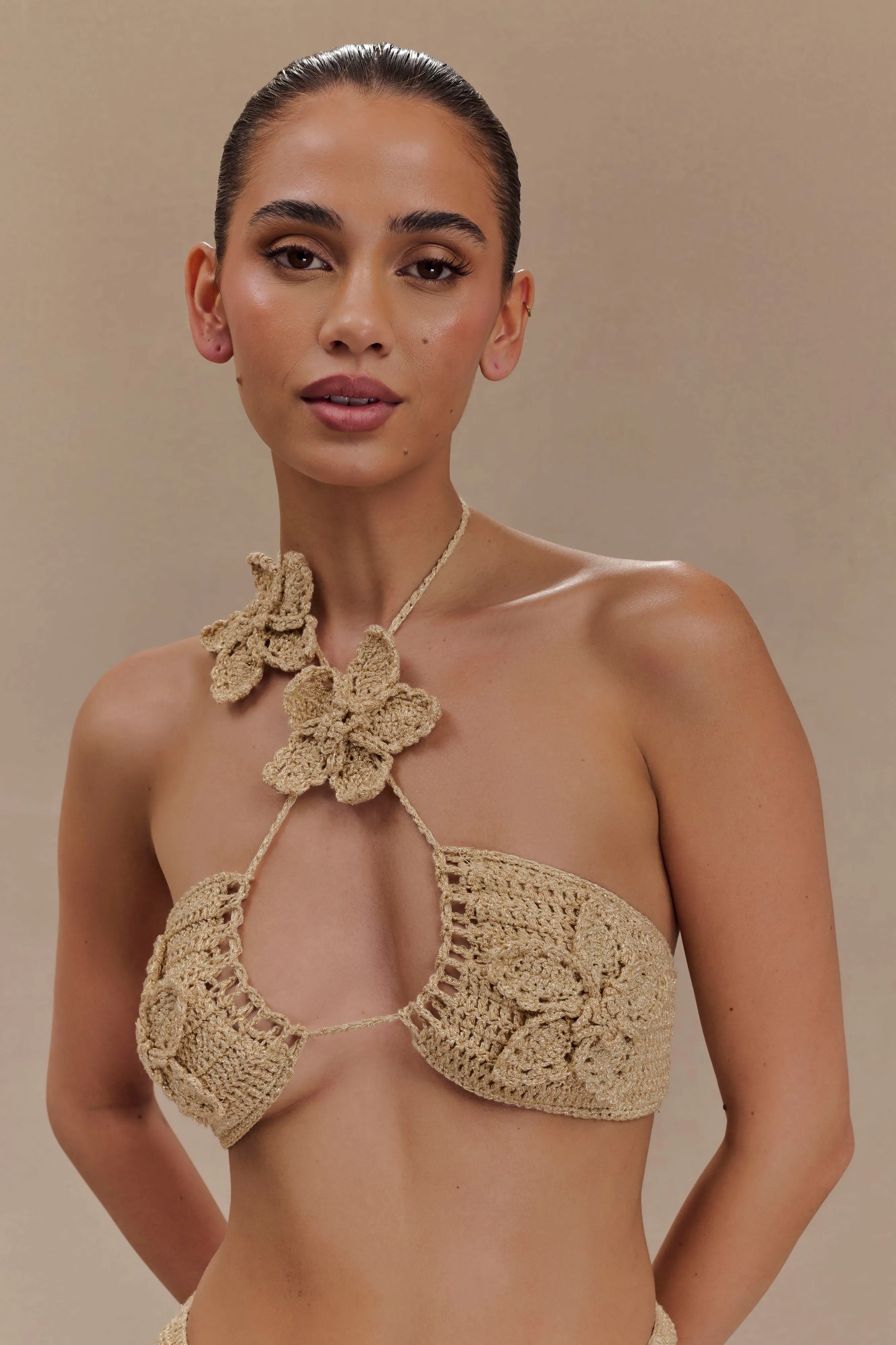River Floral Crochet Bikini Top - Gold sold by Meshki product image thumbnail 2