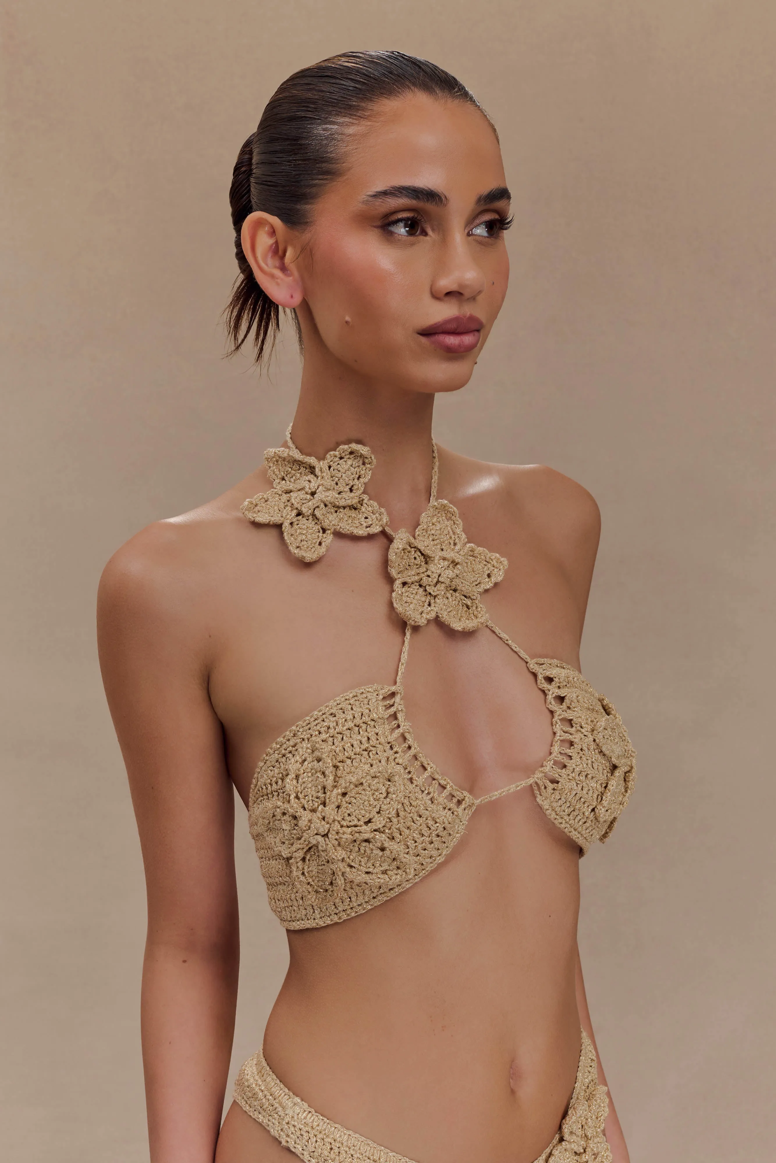 River Floral Crochet Bikini Top - Gold sold by Meshki product image thumbnail 4