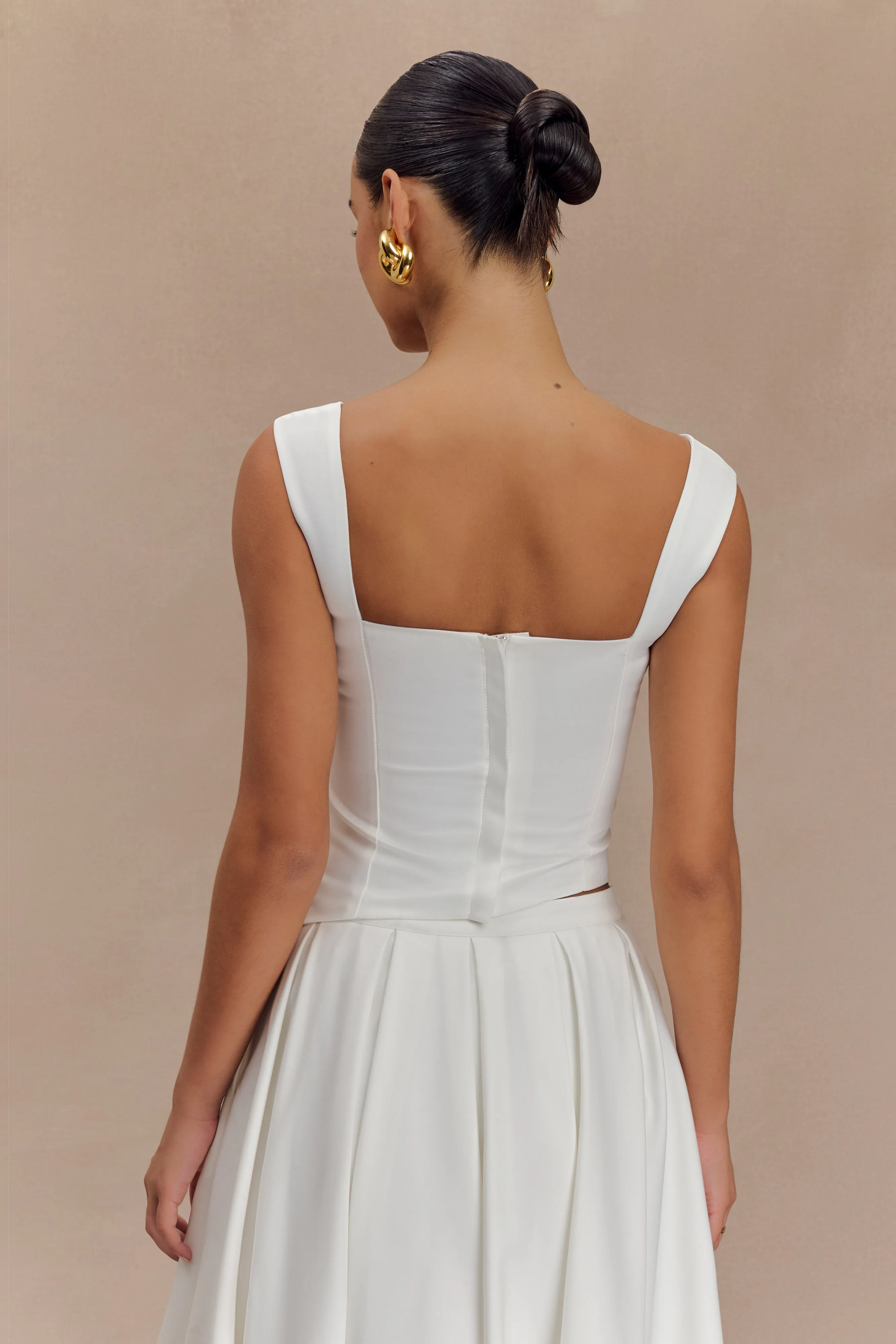Bryony Satin Structured Sleeveless Top - White sold by Meshki product image thumbnail 5