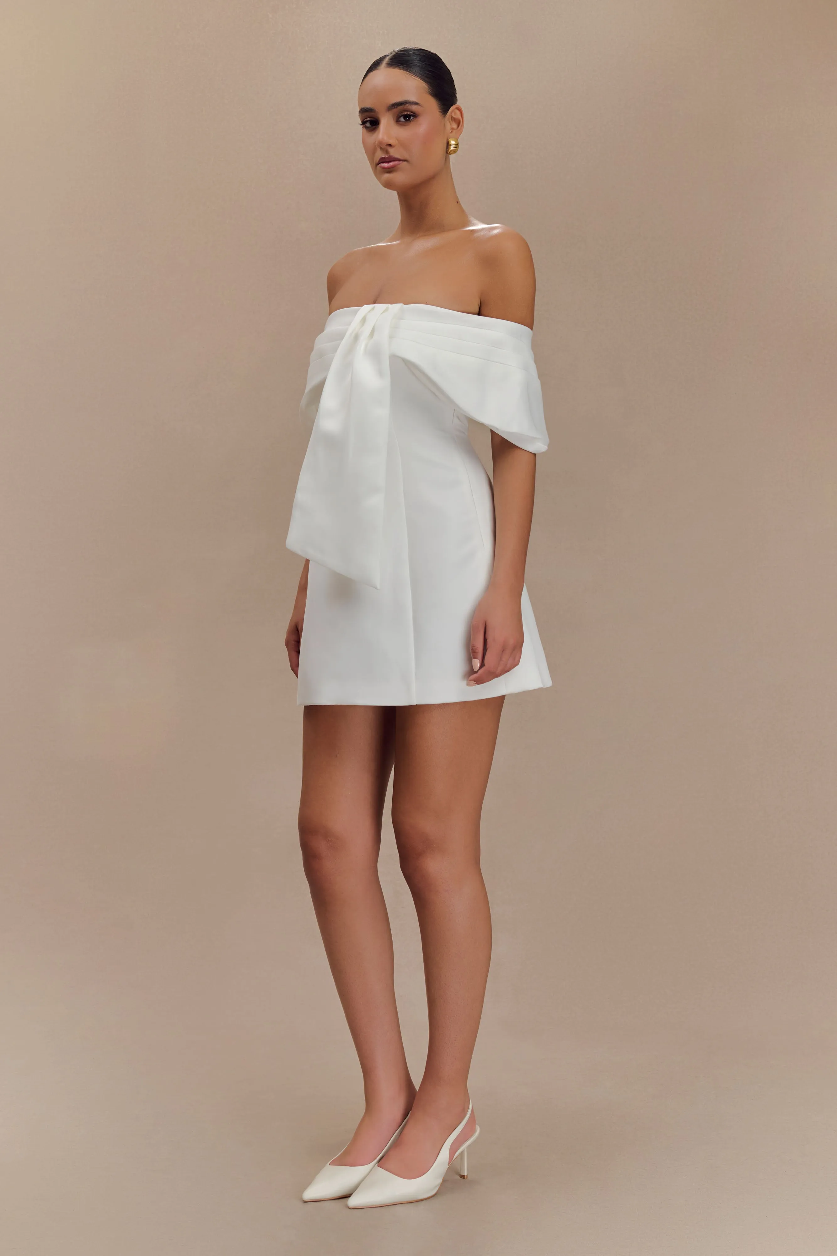 Gloria Mini Off Shoulder Drape Dress - White sold by Meshki product image thumbnail 4