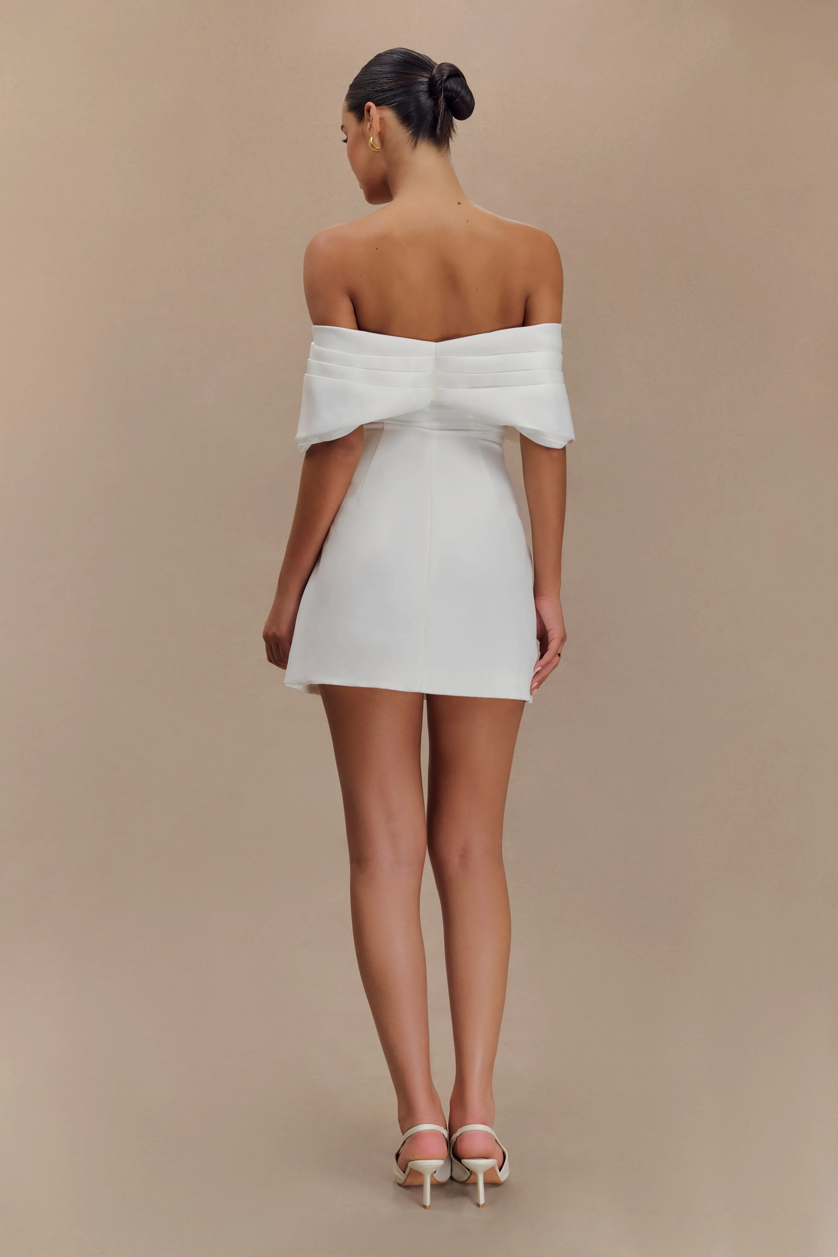 Gloria Mini Off Shoulder Drape Dress - White sold by Meshki product image thumbnail 5