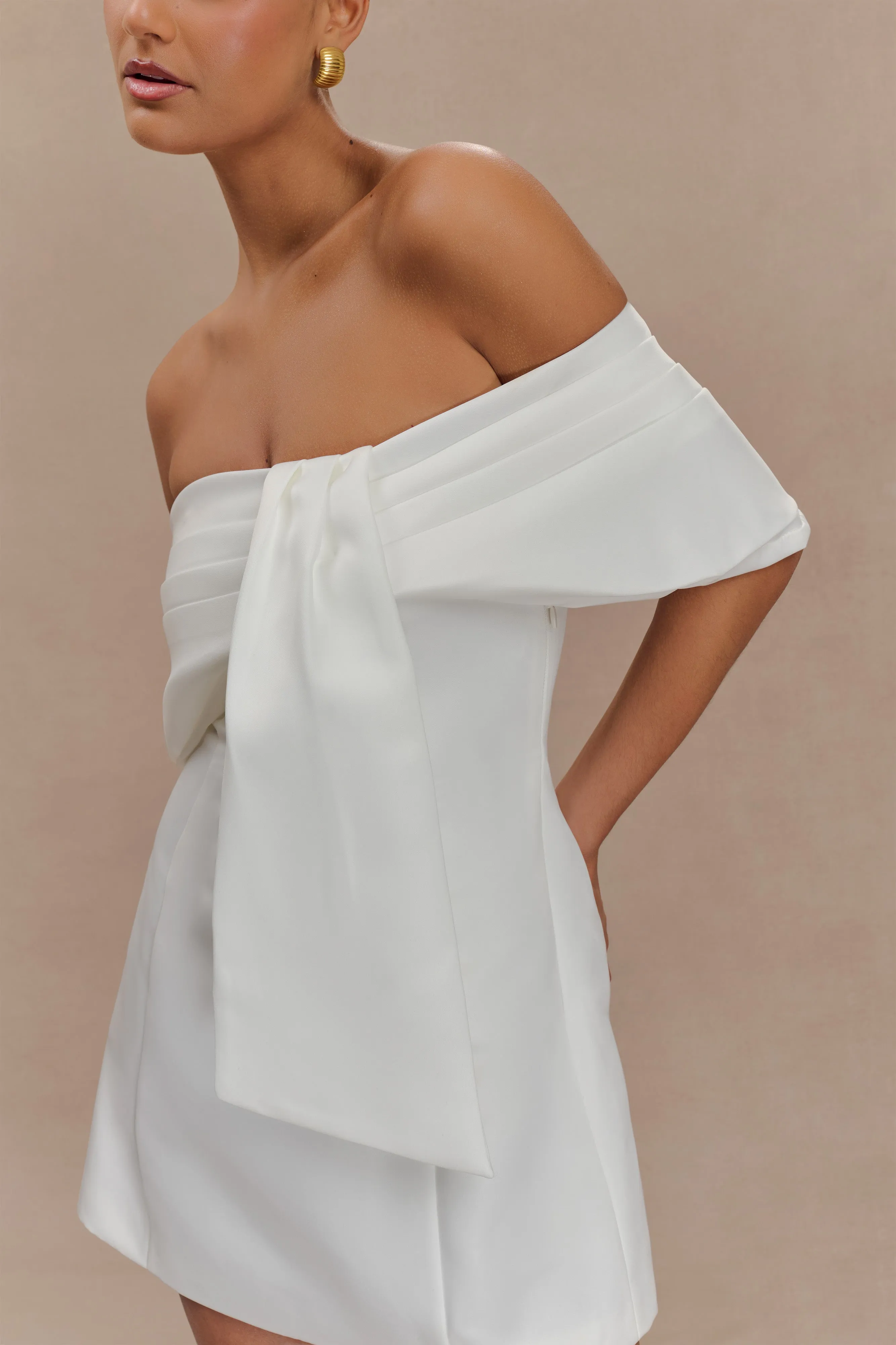 Gloria Mini Off Shoulder Drape Dress - White sold by Meshki product image thumbnail 3