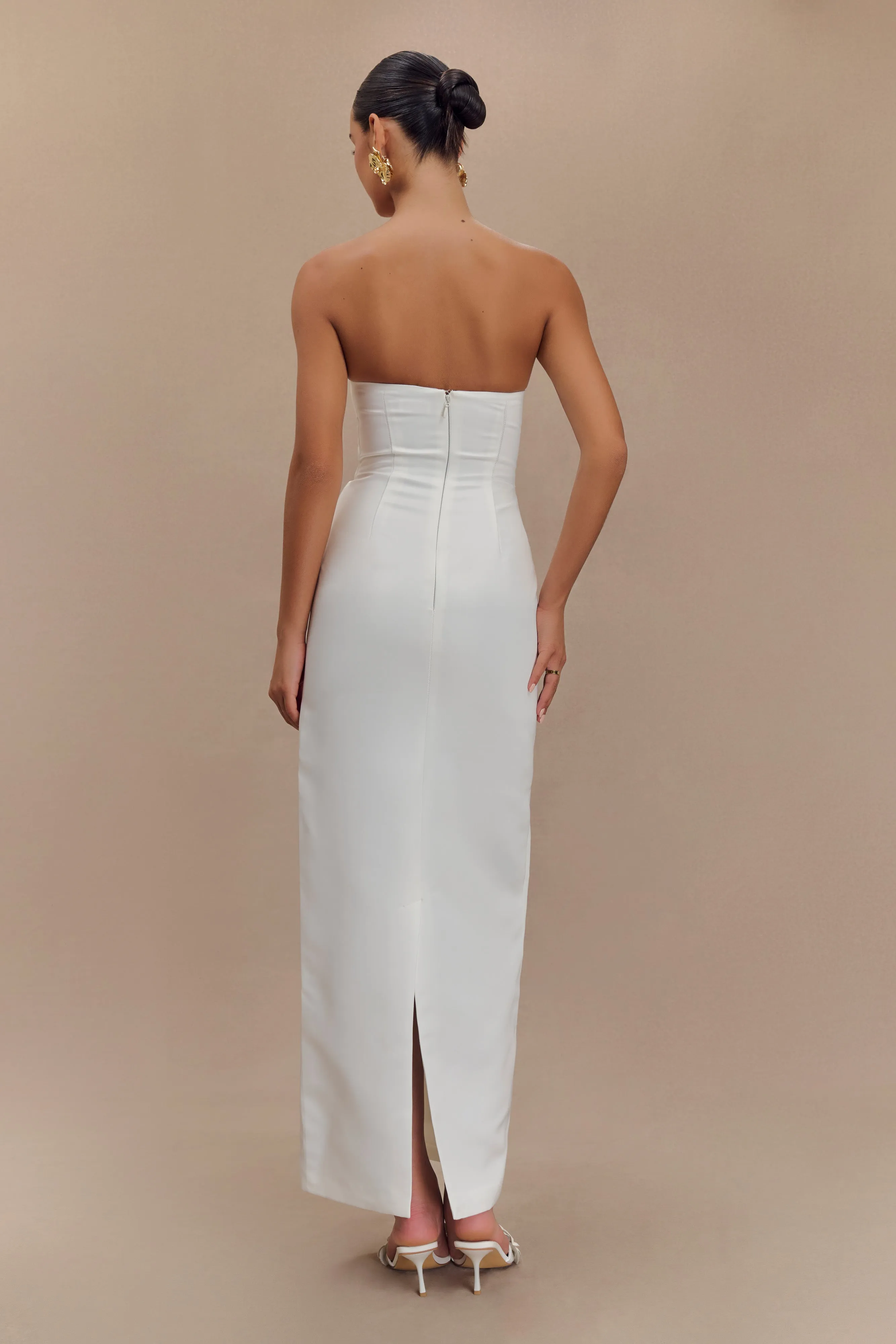 Cyrill Strapless Satin Structured Maxi Dress - White sold by Meshki product image thumbnail 2