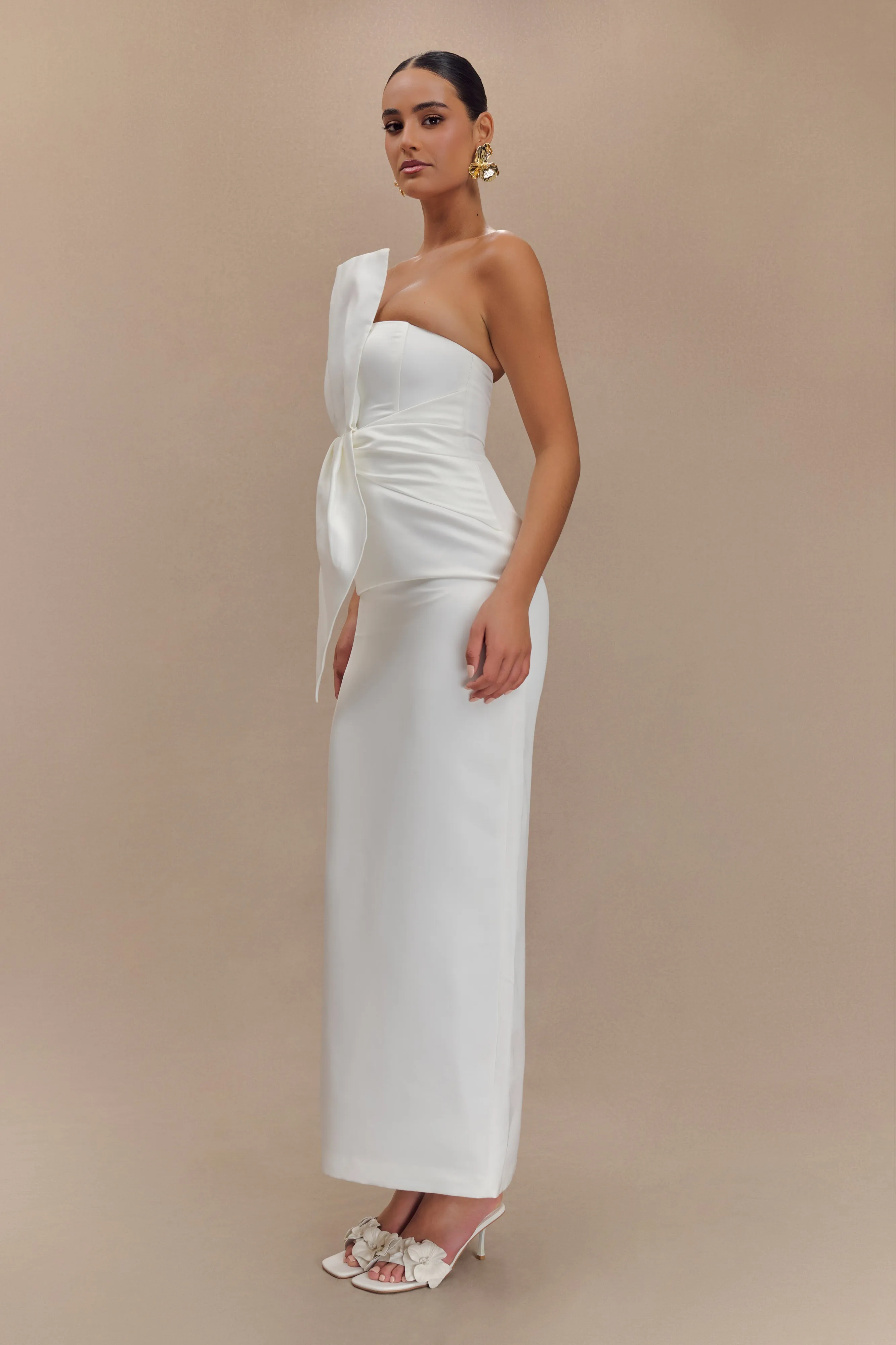 Cyrill Strapless Satin Structured Maxi Dress - White sold by Meshki product image thumbnail 4