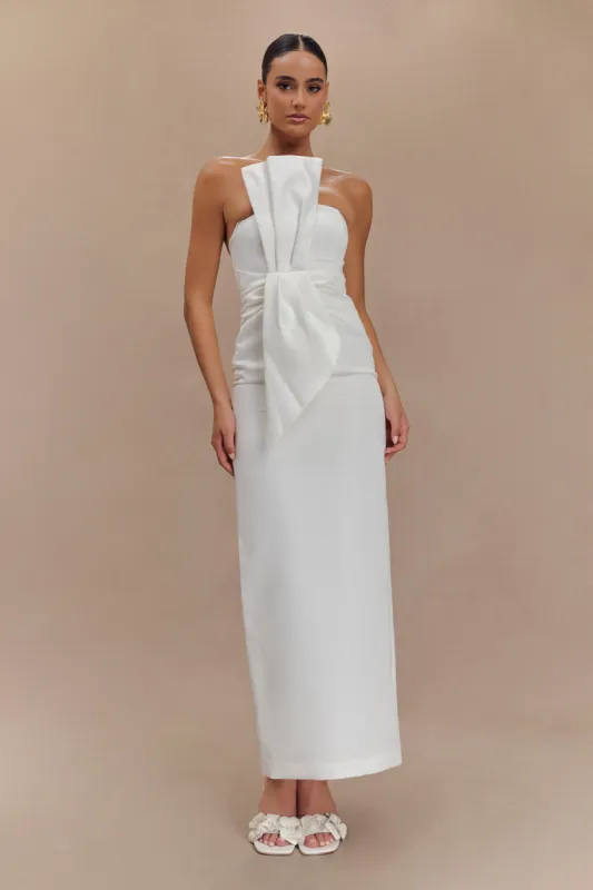Cyrill Strapless Satin Structured Maxi Dress - White sold by Meshki