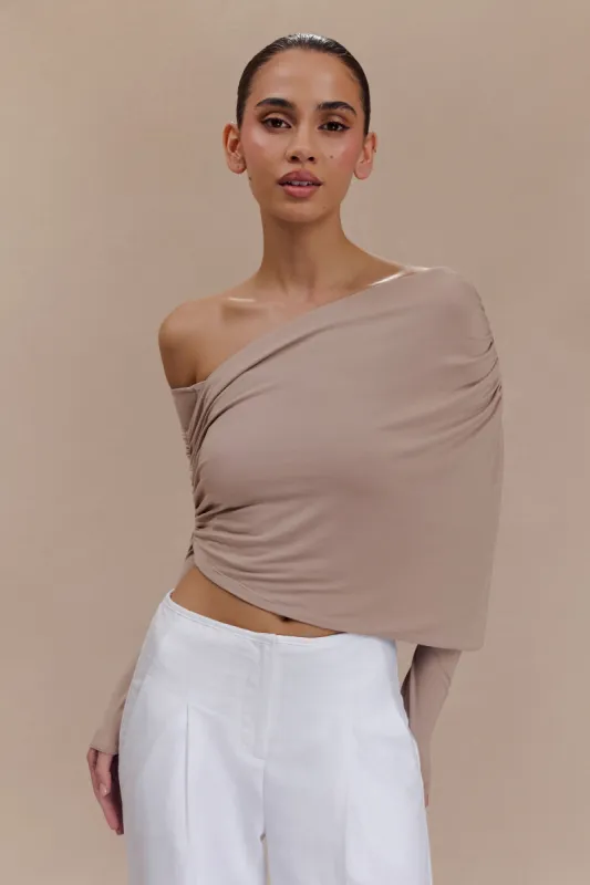 Corinna Modal One Shoulder Top - Mushroom sold by Meshki
