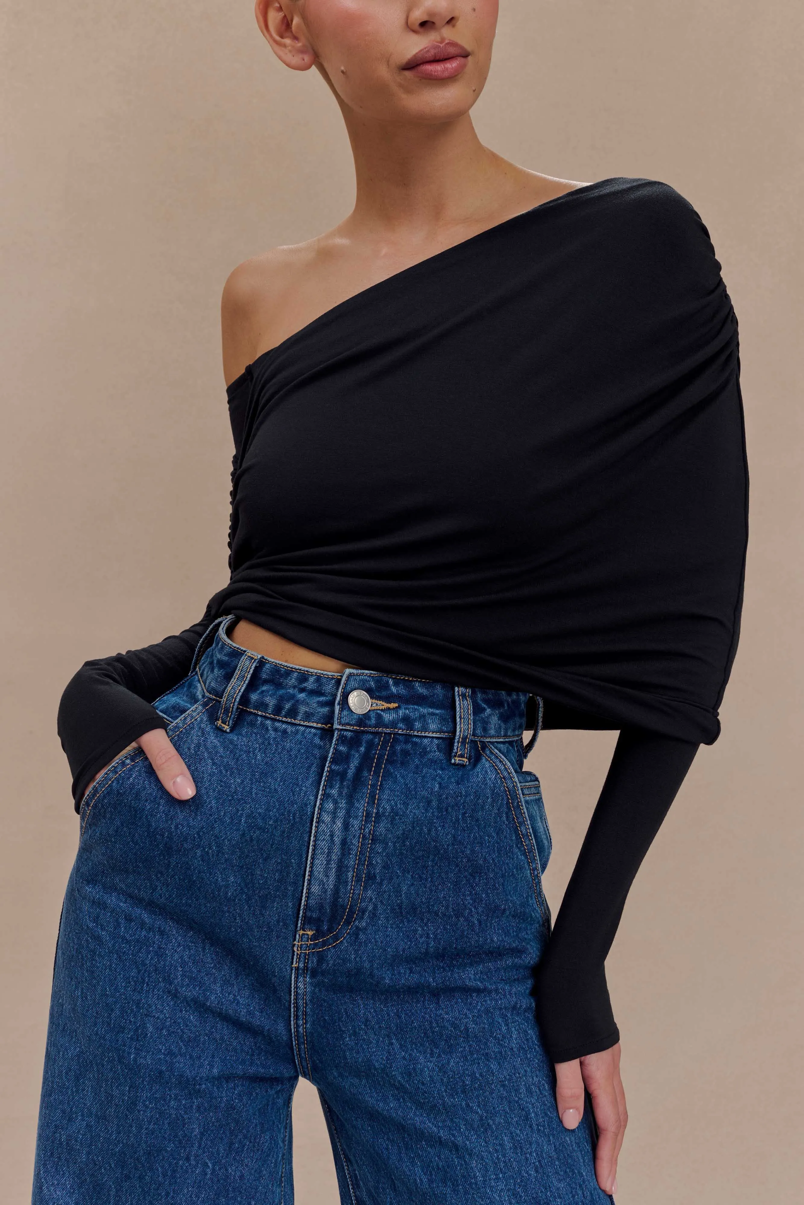 Corinna Modal One Shoulder Top - Black sold by Meshki product image thumbnail 3
