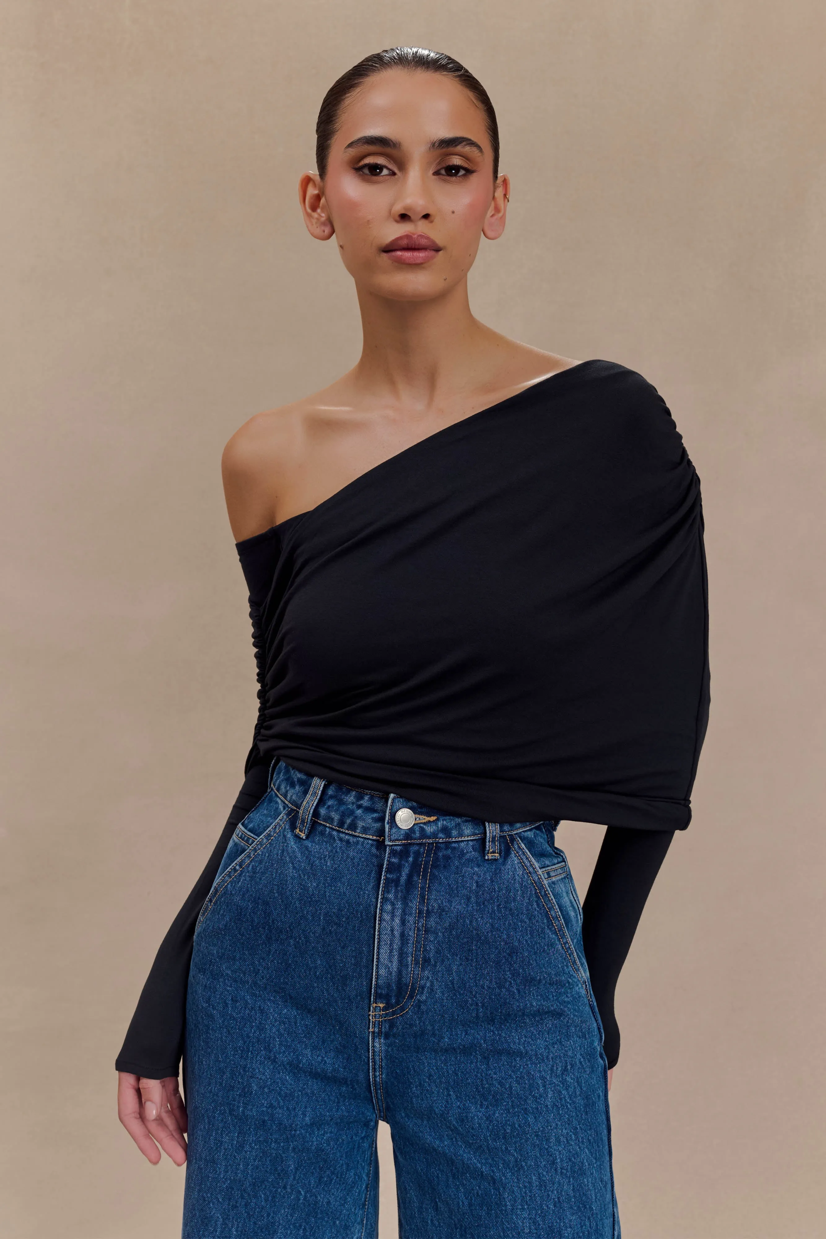 Corinna Modal One Shoulder Top - Black sold by Meshki