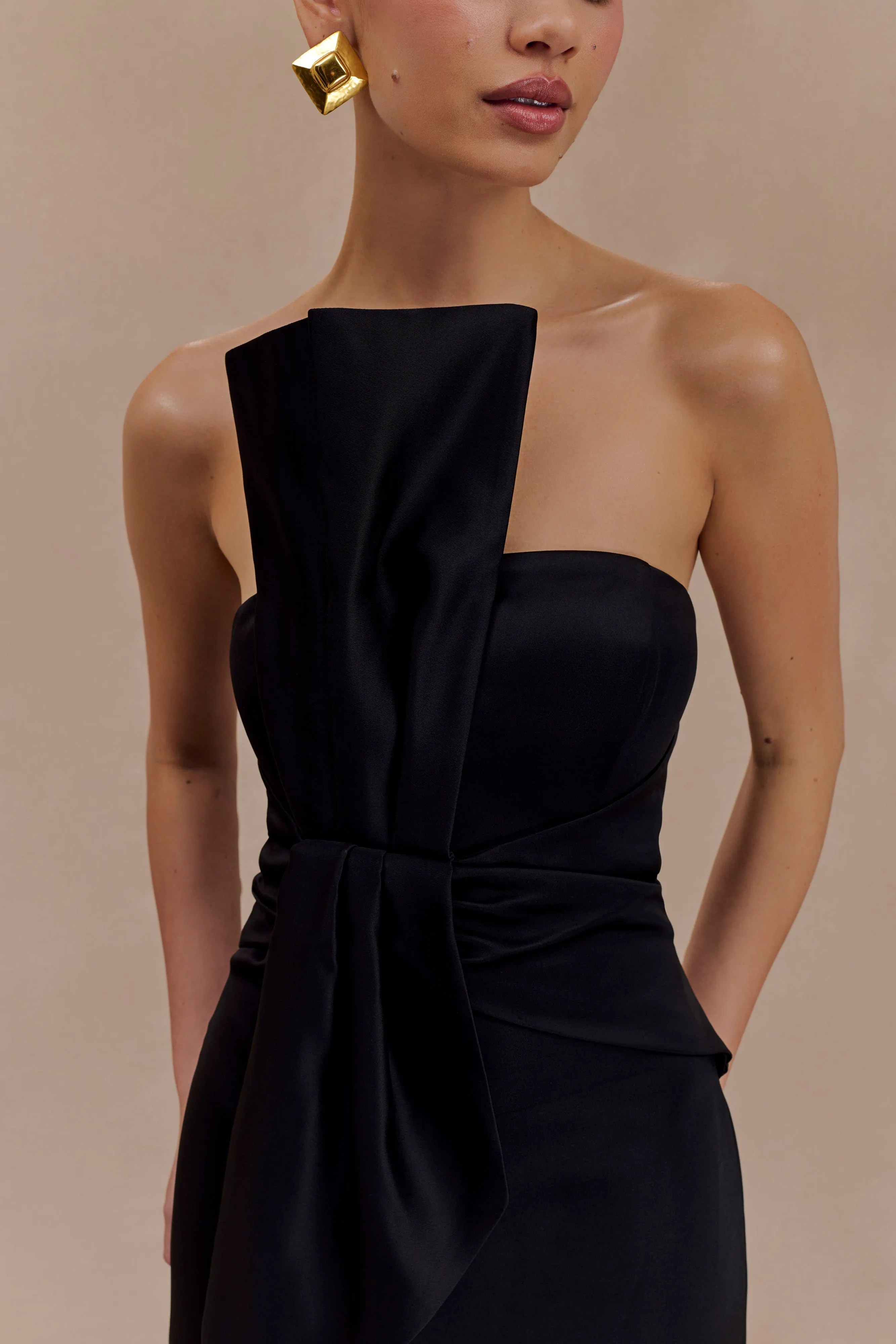 Cyrill Strapless Satin Structured Maxi Dress - Black sold by Meshki product image thumbnail 5