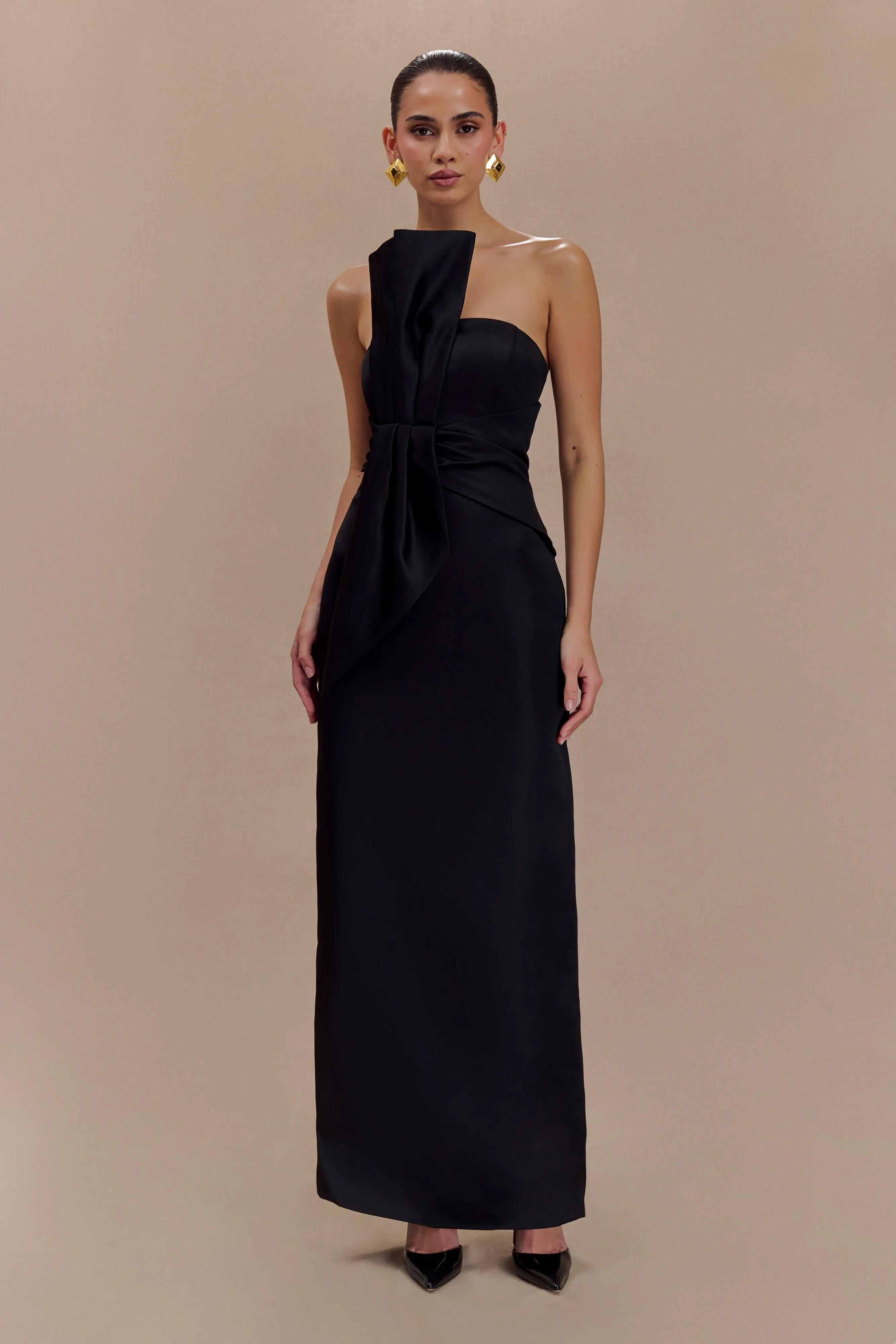 Cyrill Strapless Satin Structured Maxi Dress - Black sold by Meshki product image thumbnail 3