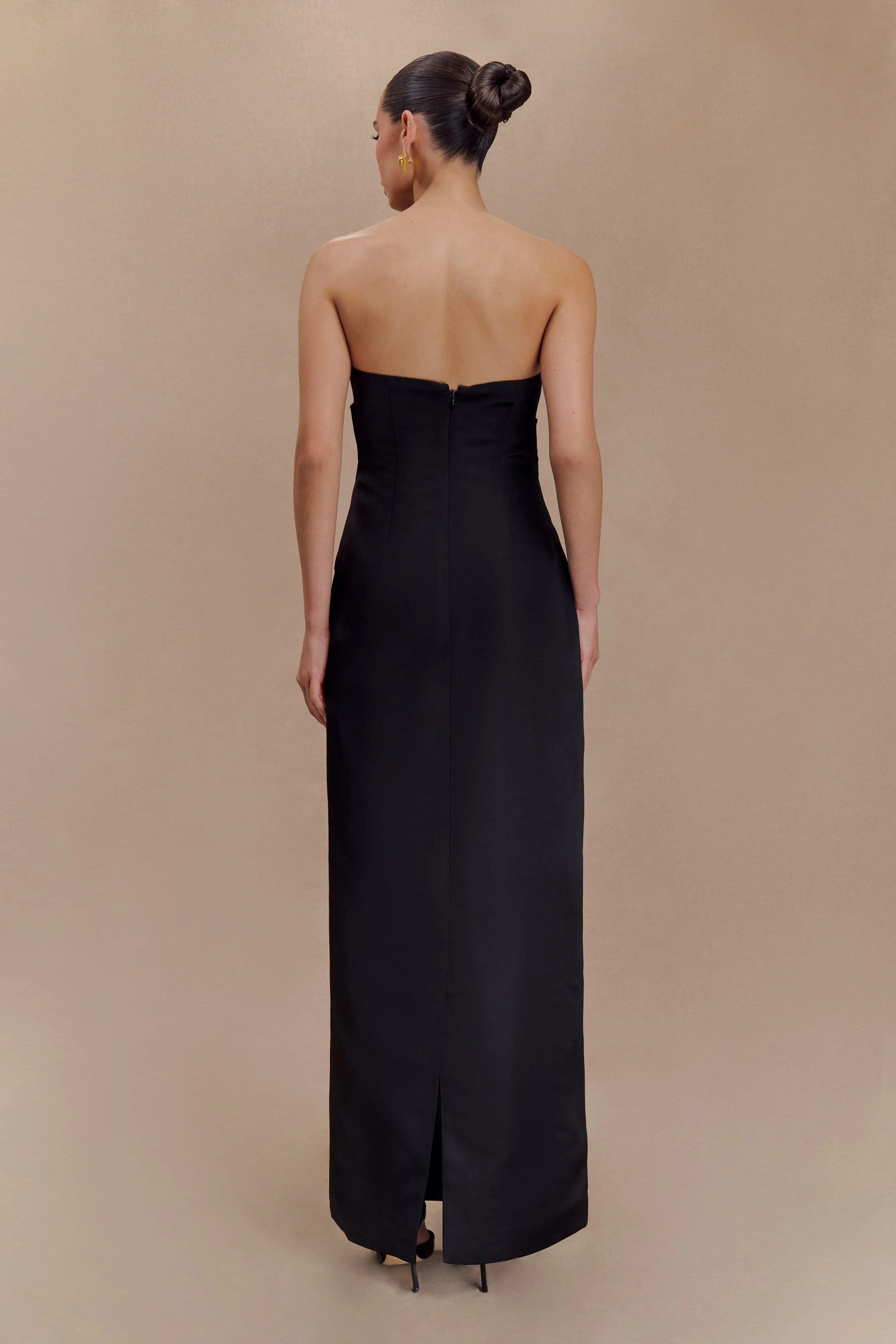 Cyrill Strapless Satin Structured Maxi Dress - Black sold by Meshki product image thumbnail 4