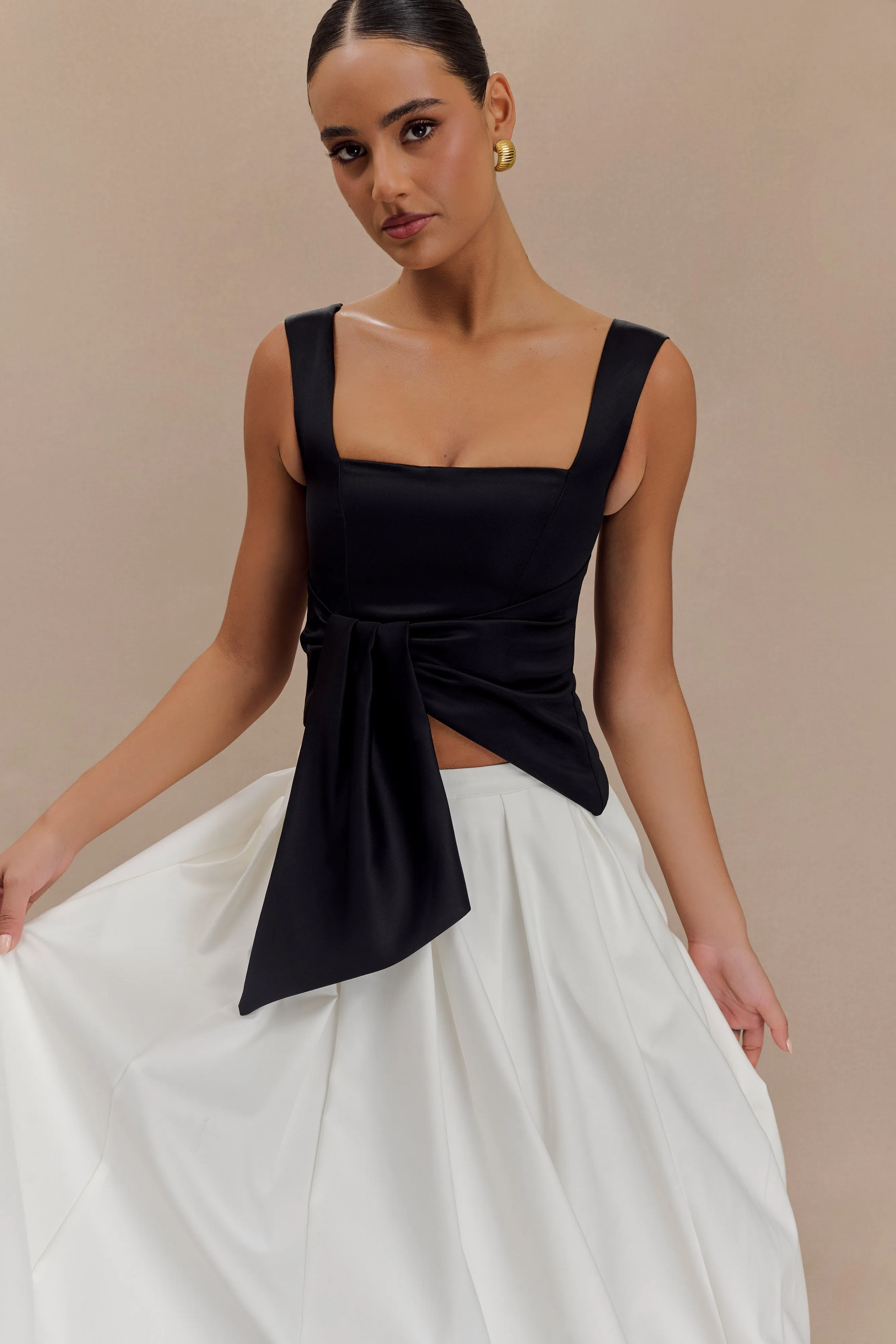 Bryony Satin Structured Sleeveless Top - Black sold by Meshki product image thumbnail 4