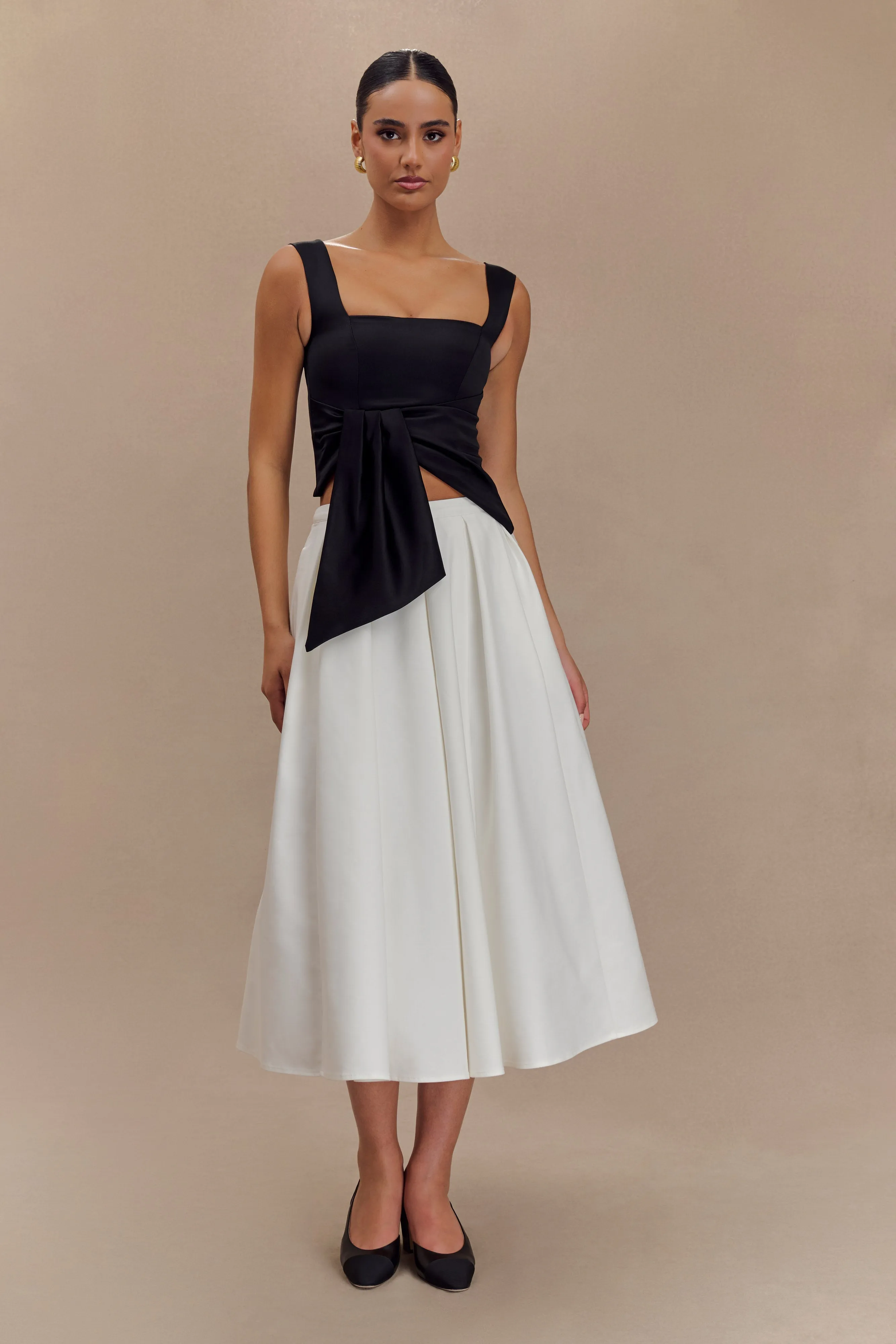 Bryony Satin Structured Sleeveless Top - Black sold by Meshki