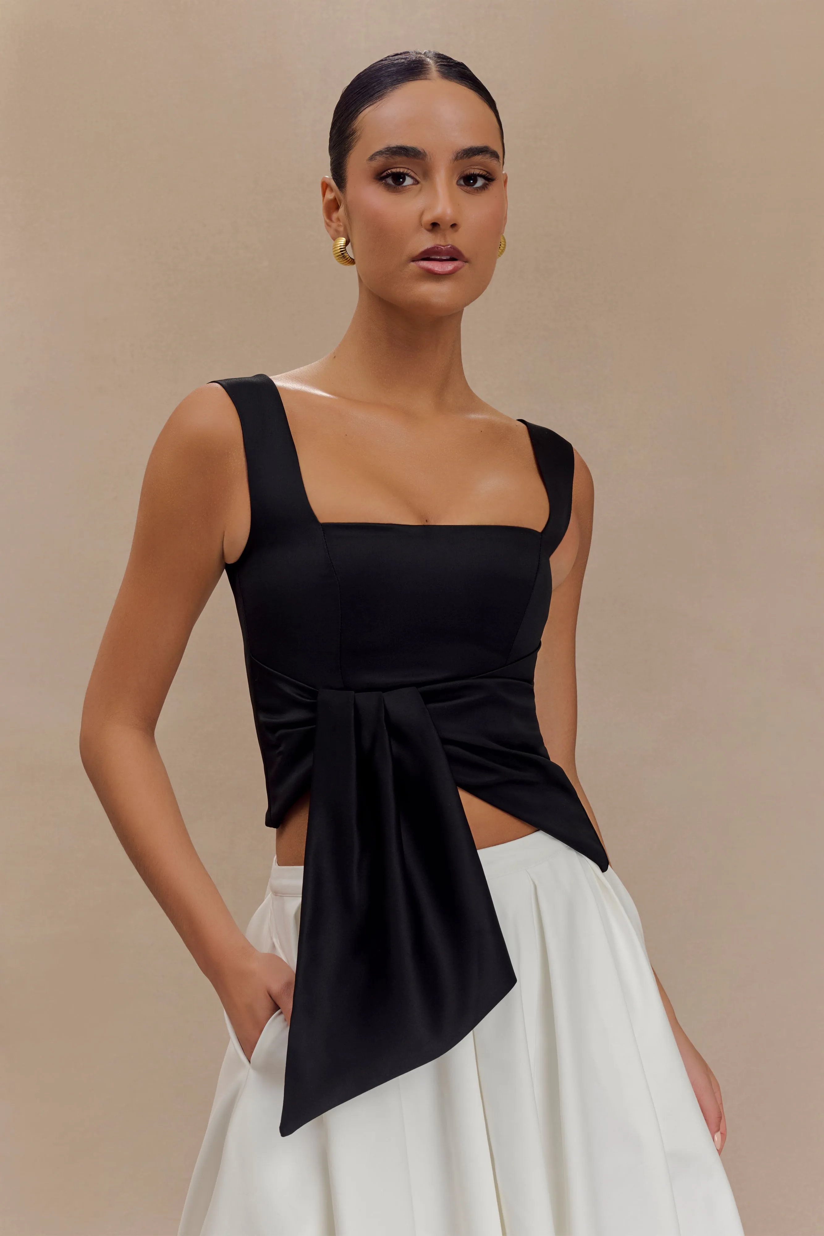 Bryony Satin Structured Sleeveless Top - Black sold by Meshki product image thumbnail 5